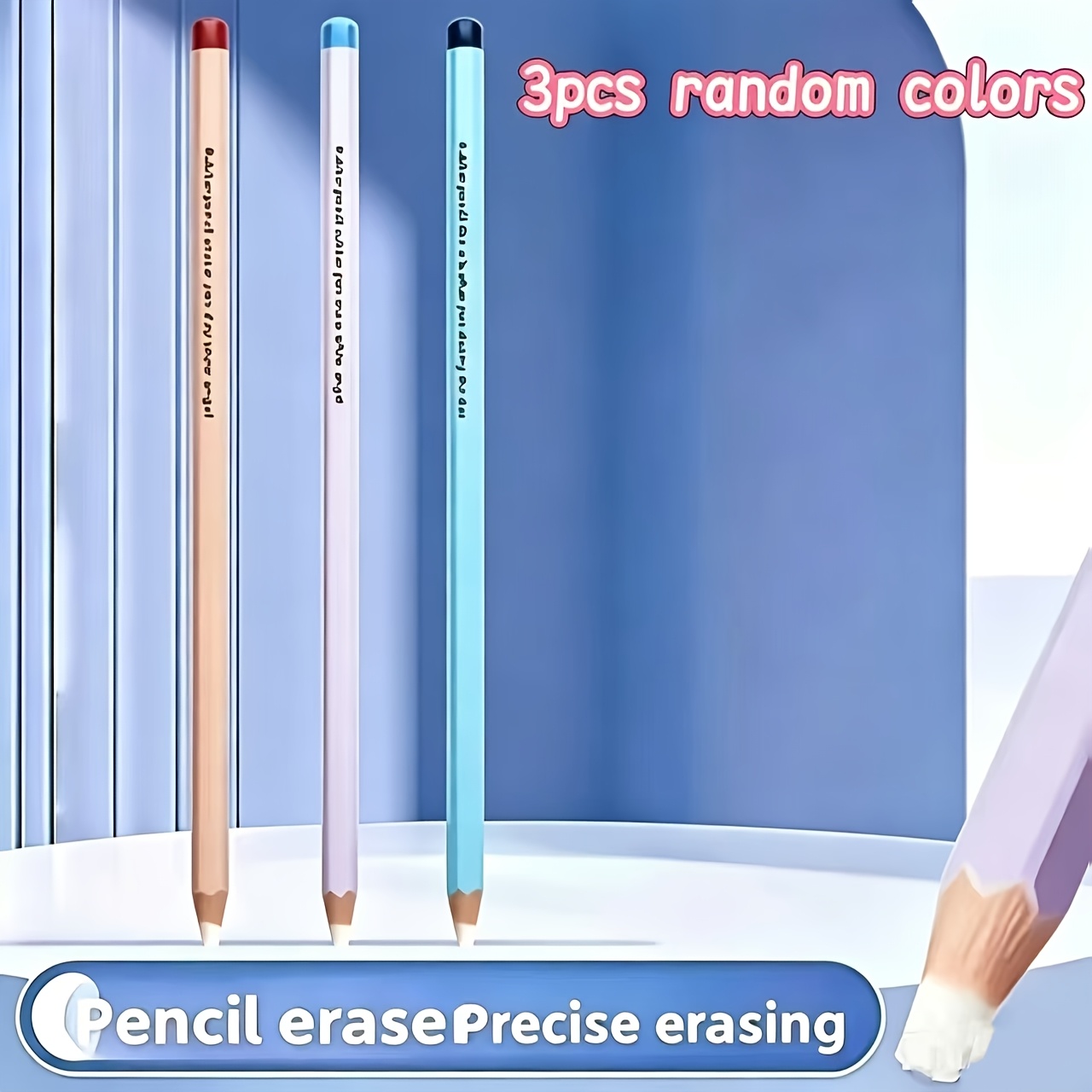 TEMU 3pcs Random Macaron Color Pen Erasers, Dust-free Highlight Sketch Eraser, -shaped Shavings, Professional Art Drawing Stationery