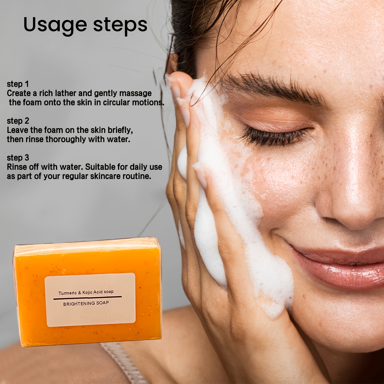 3pcs/6pcs Turmeric Kojic Acid Soap Set, All-in-One Cleansing and Care Handmade Soap, Rich Lather, Deep Cleansing, Includes Soap Net Bag