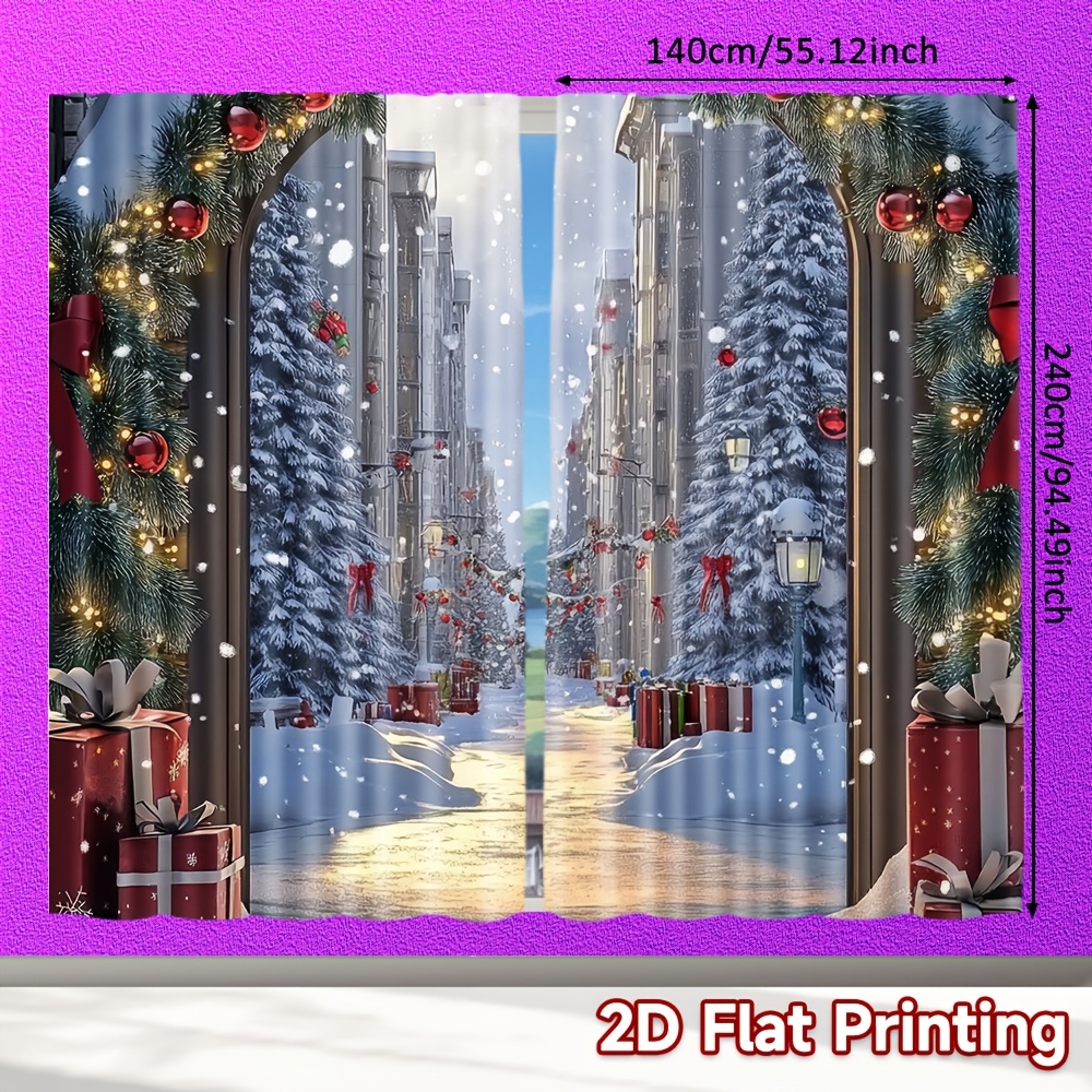 TEMU 2d Flat - 2d Flat - 2pcs, 2d Flat, Curtains Ball & Flower Frame Versatile Fabric (without Rod, No Movement, No Battery) Art Deco Festive Use For