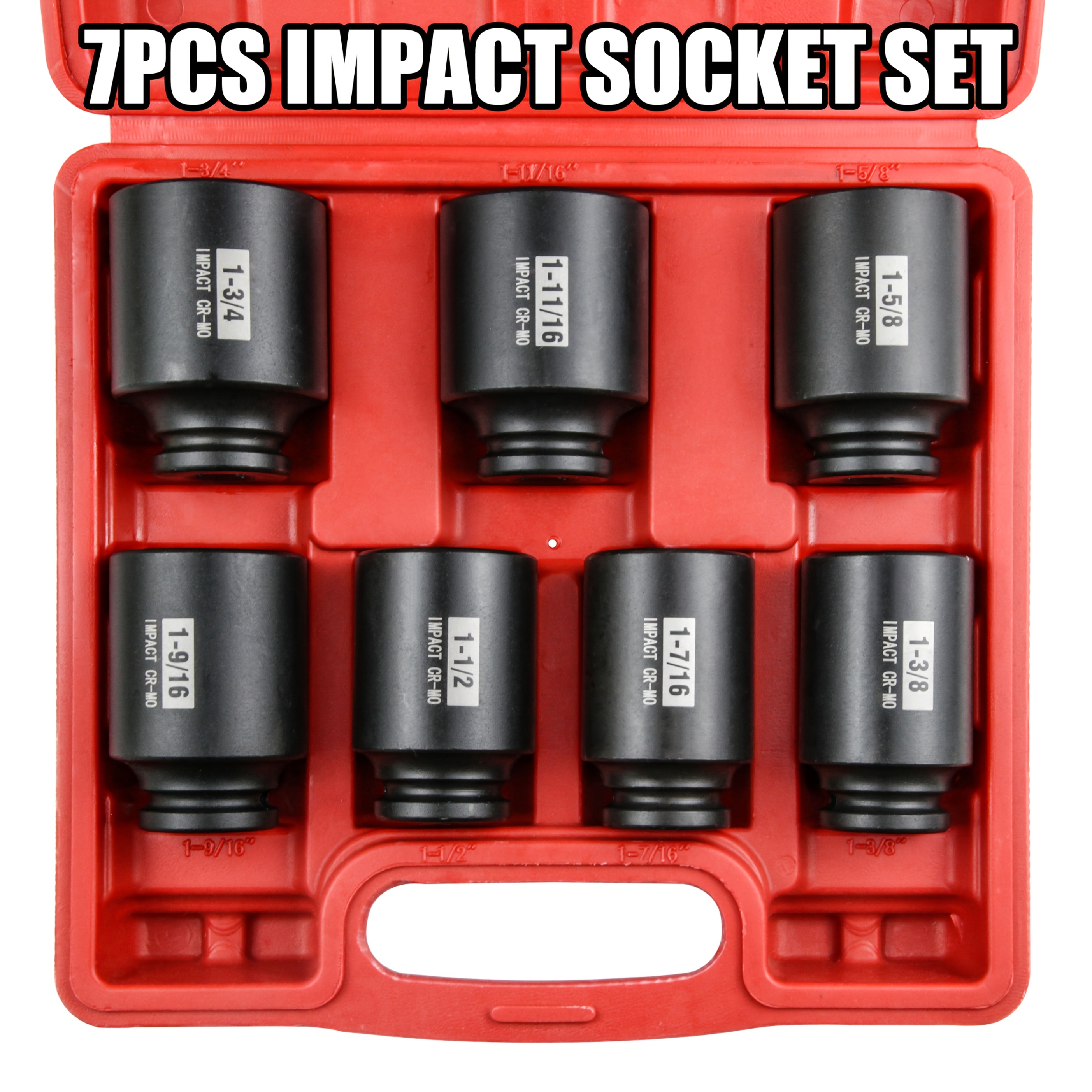 TEMU 7pcs Impact Axle Nut Socket Set | Deep Socket, Sae Size, Chrome Alloy Steel, Black Phosphate Finishing, Large Laser Marking, 6-point, Rust