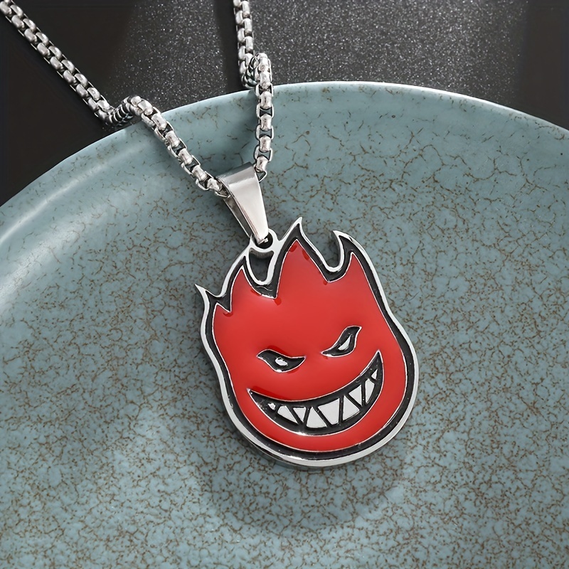 stainless steel flame ghost pendant necklace fashion punk Temu