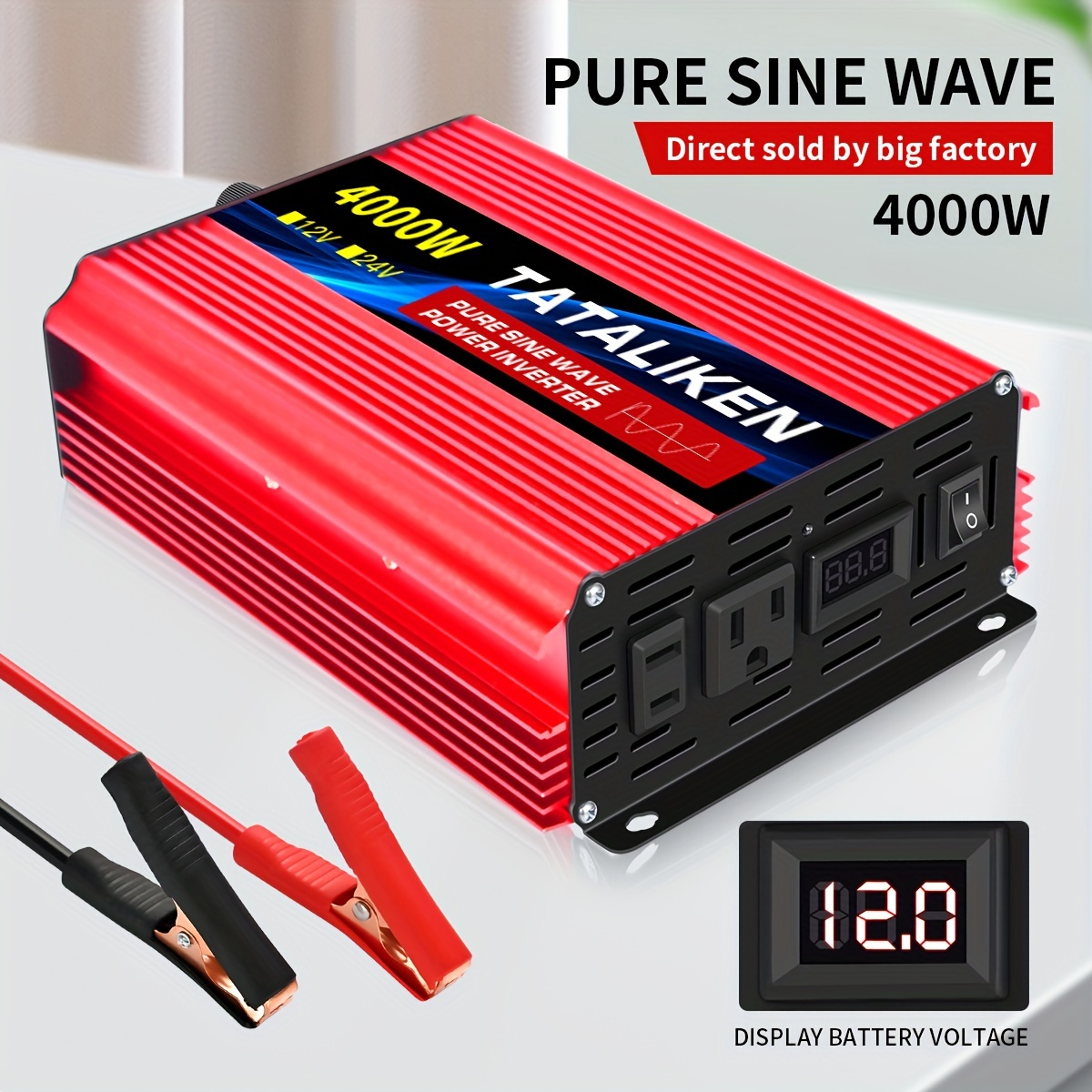 

Pure Sine Inverter 4000w - Inverter 12v To Ac 110v For - Fast Charging Of Mobile Phones, Tablets, And Other Devices - With Display, Without Battery