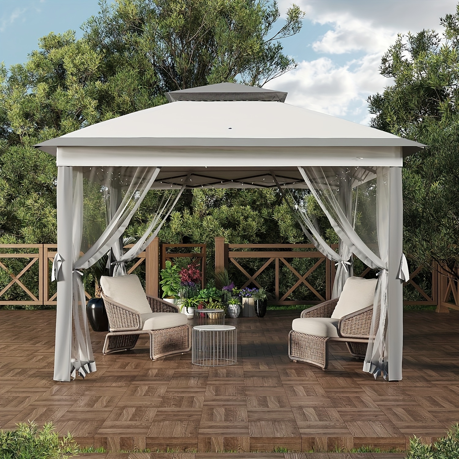 11x11ft Pop Up Gazebo Tent With Mosquito Netting, Outdoor Canopy Shelter Easy Setup, Water & UV Resistant - Gray