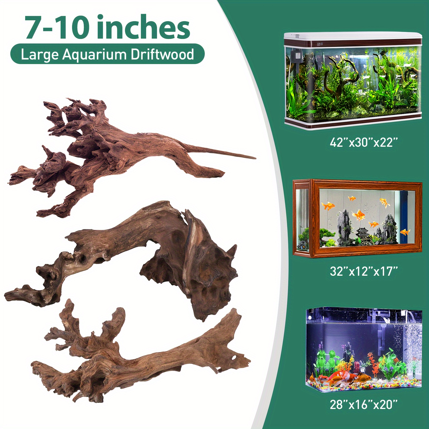 TEMU 3pcs Natural Large Driftwood For Aquarium Decor, Sinking Wood Fish Decor For Aquarium, Reptile