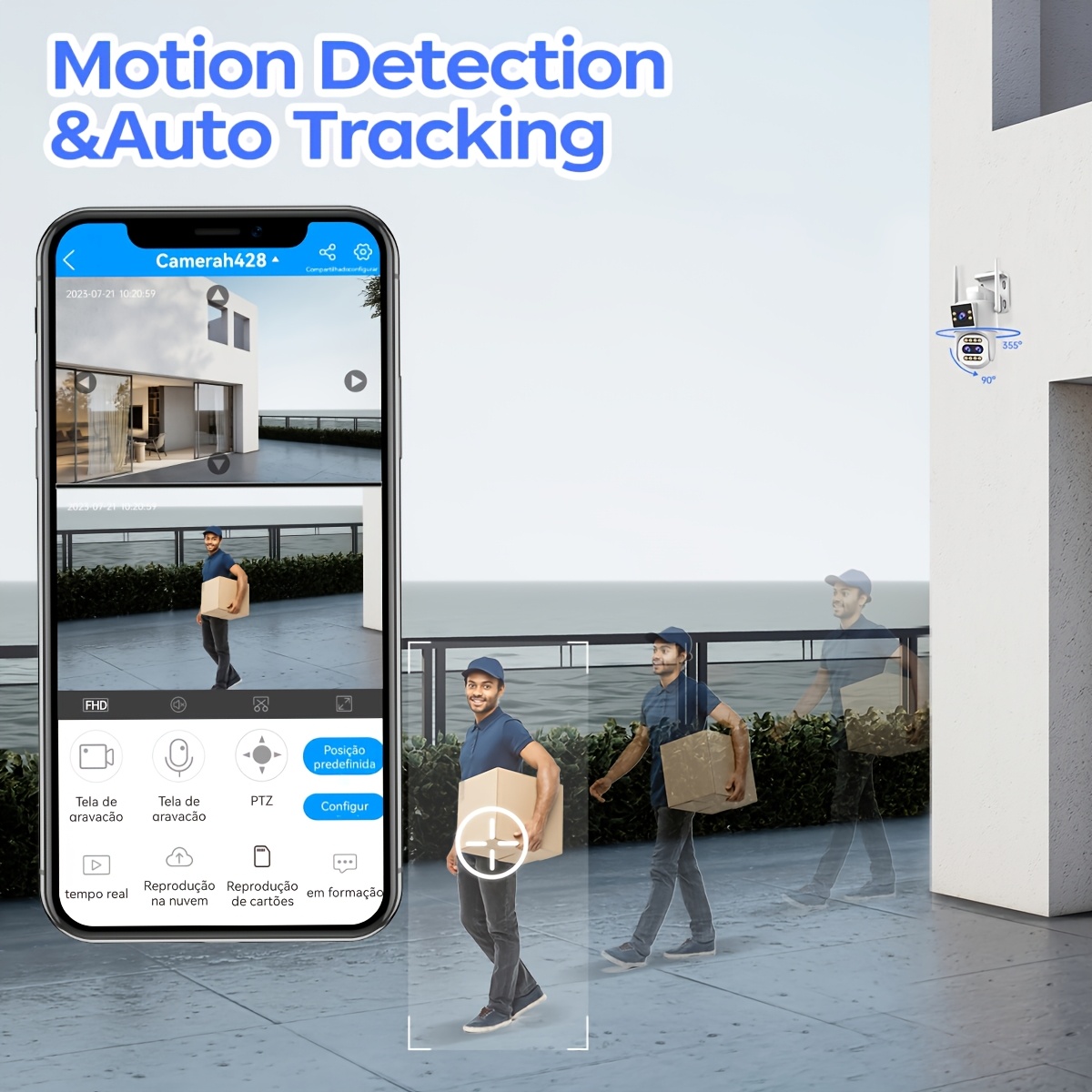 Full HD Wifi apsaugos kamera, 10X optinis priartinimas, PTZ su 3 objektyvais, IPX6, valdymas programėle, spalvotas naktinis matymas, dvipusis garsas, judesio aptikimas ir automatinis sekimas, namų apsaugos garso signalas, nuotolinis stebėjimas / išmanioji apsaugos įranga
