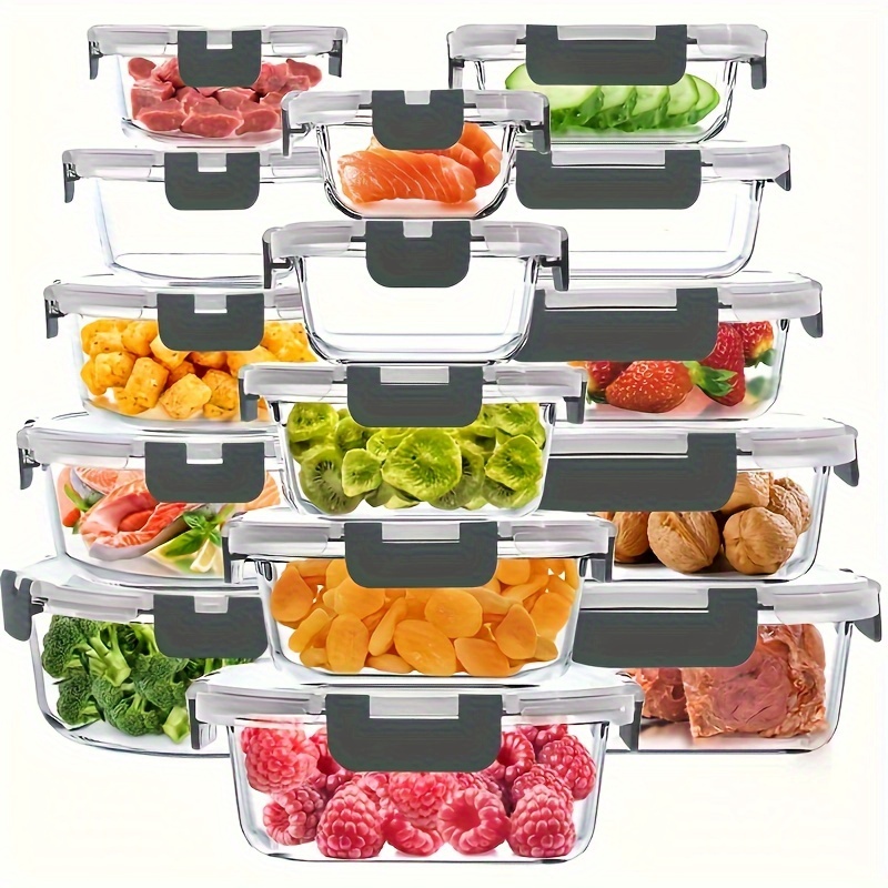 

15pcs Glass Food Storage Containers With Snap Locking Glass Meal Prep Containers Set - Airtight Lunch Containers Microwave Oven Freezer And Dishwasher, Kitchen , Gifts, Food & Dish Transport-bus Tubs