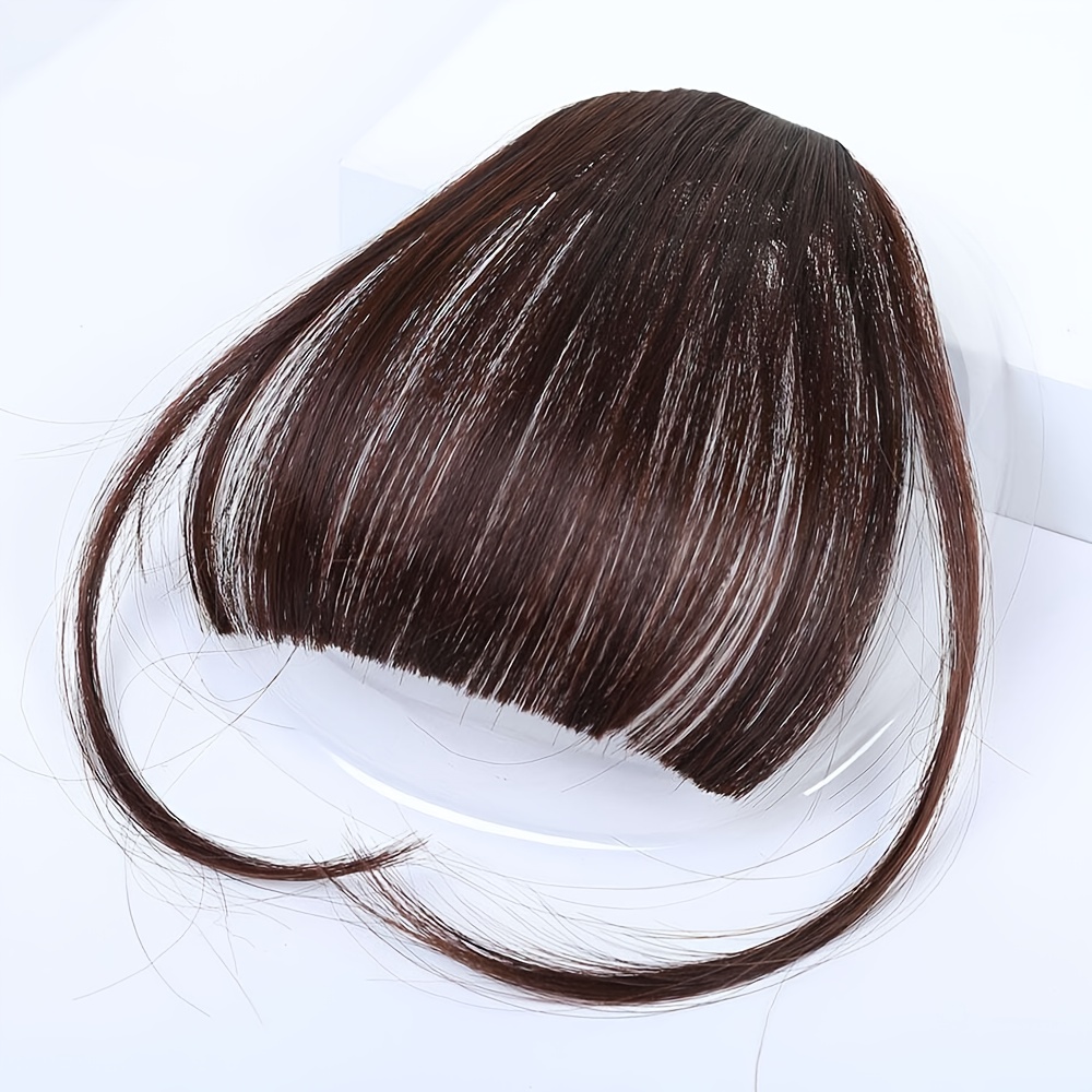 6 inch synthetic hair bangs extension for women natural looking straight hairpiece in dark brown light   high temperature fiber for daily wear parties valentines day outfits hair bun styling hair accessories details 3