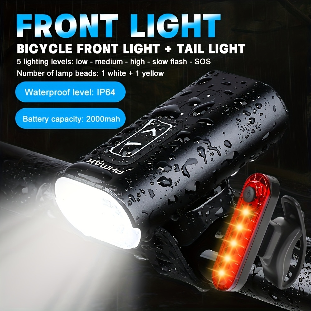 Kit éclairage Vélo Avant Super Lumineux - LED USB Rechargeable - 3 Modes D'éclairage - Neuf