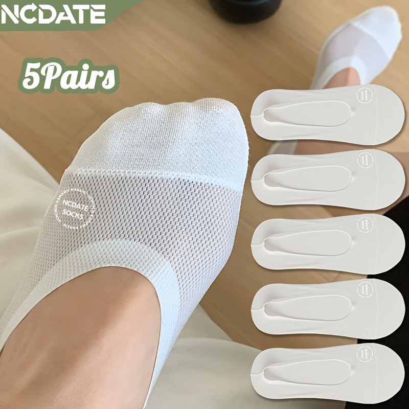 TEMU 5 Pairs Of Ncdate Brand Men's And Women's High-quality Invisible Socks For Spring And Summer - Lightweight, Breathable Mesh Fabric, Soft With