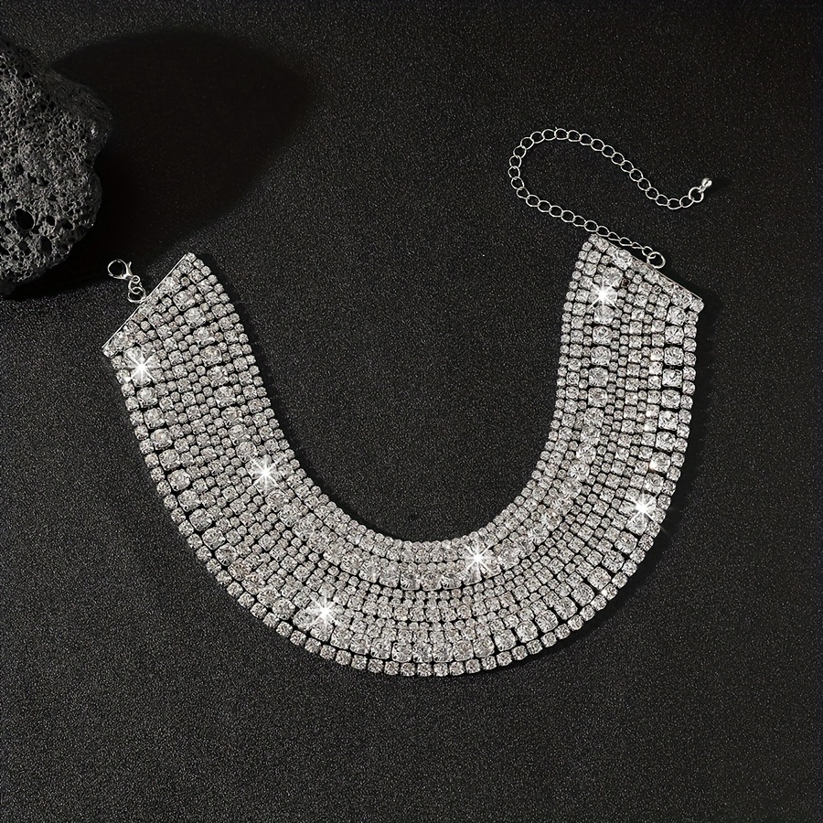 Layered Rhinestone Choker Necklace, Sparkling Embellished Design