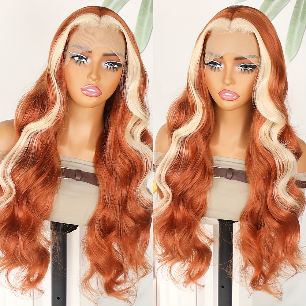 ombre orange lace front wigs women 24 inch long wavy blonde  display picture 3