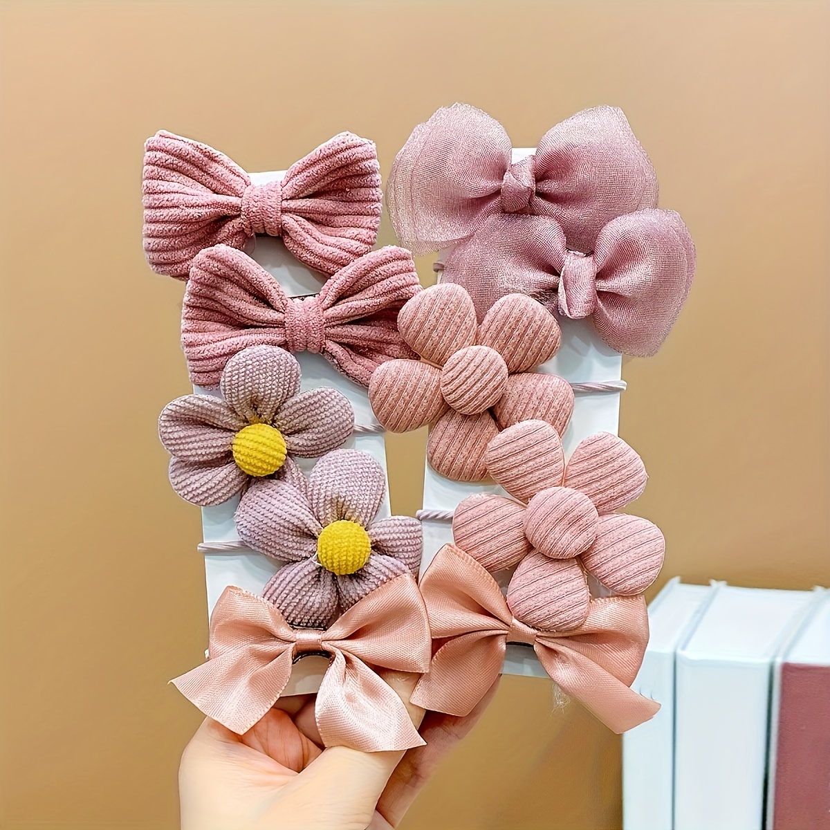 10-Pack Cute Pink Flower Bow Hair Ties for Girls
