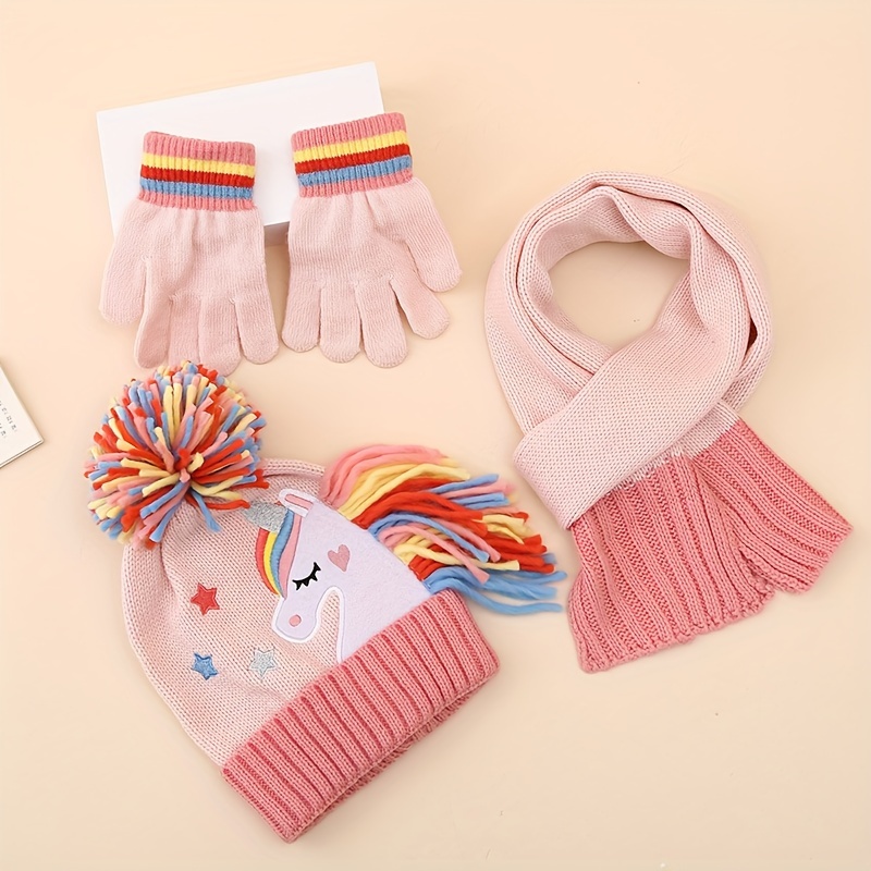 

Winter Set: Cozy Knit Animal Hat, Scarf & Gloves - Vibrant Cartoon Style, Ideal Present For