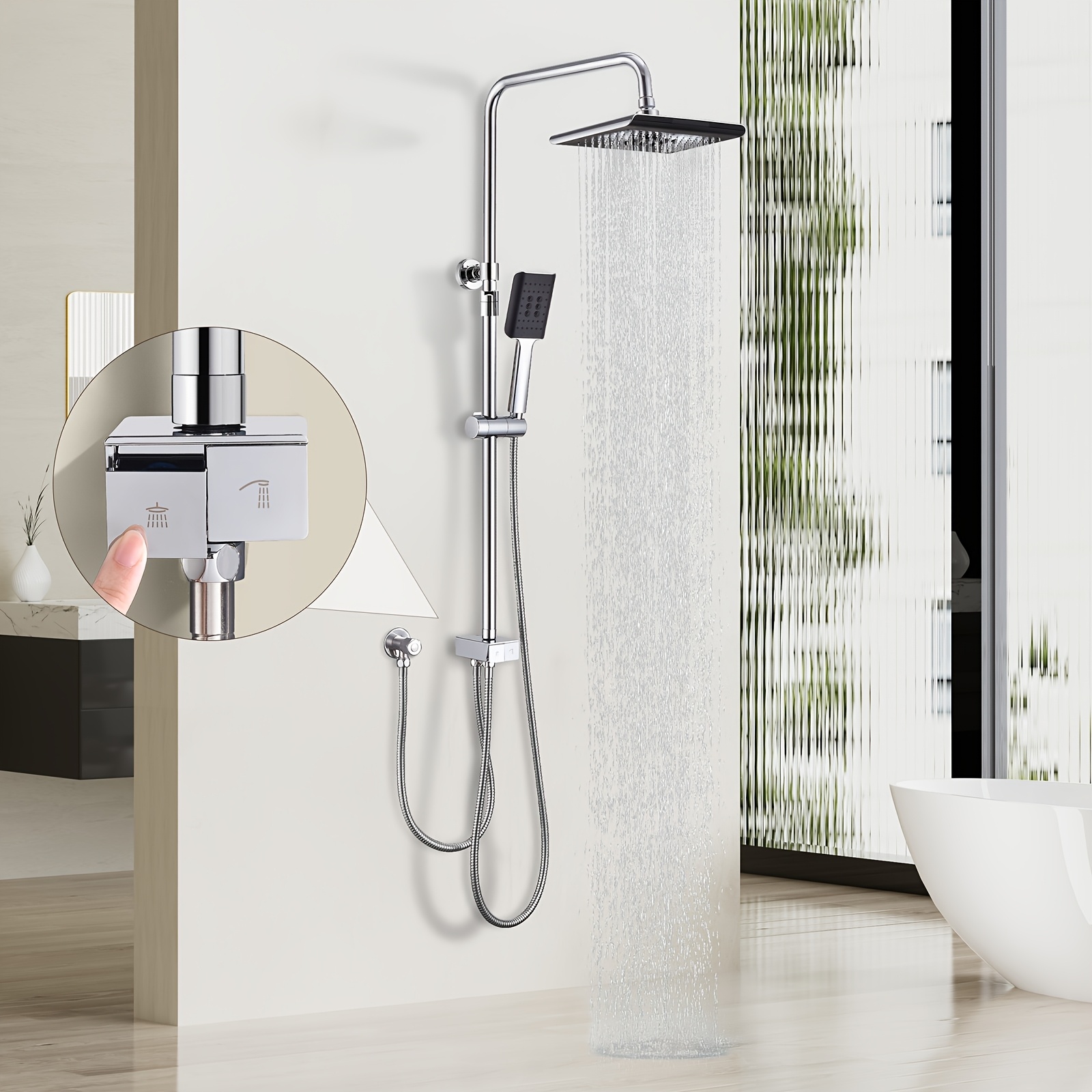 Image of Shower Set, Shower System, Piano Key Shower Set, Non-thermostatic Set, Without Faucet, With Hand Shower, No Secondary Drilling, Chrome Plated