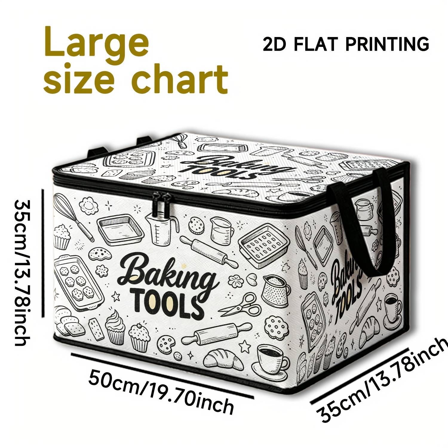 TEMU 1pc Baking-themed Creative Pattern Storage Box With Lid | Baking Tool Pattern Quick-zip Foldable Box, Blanket Organizer, Bathroom Storage Box,