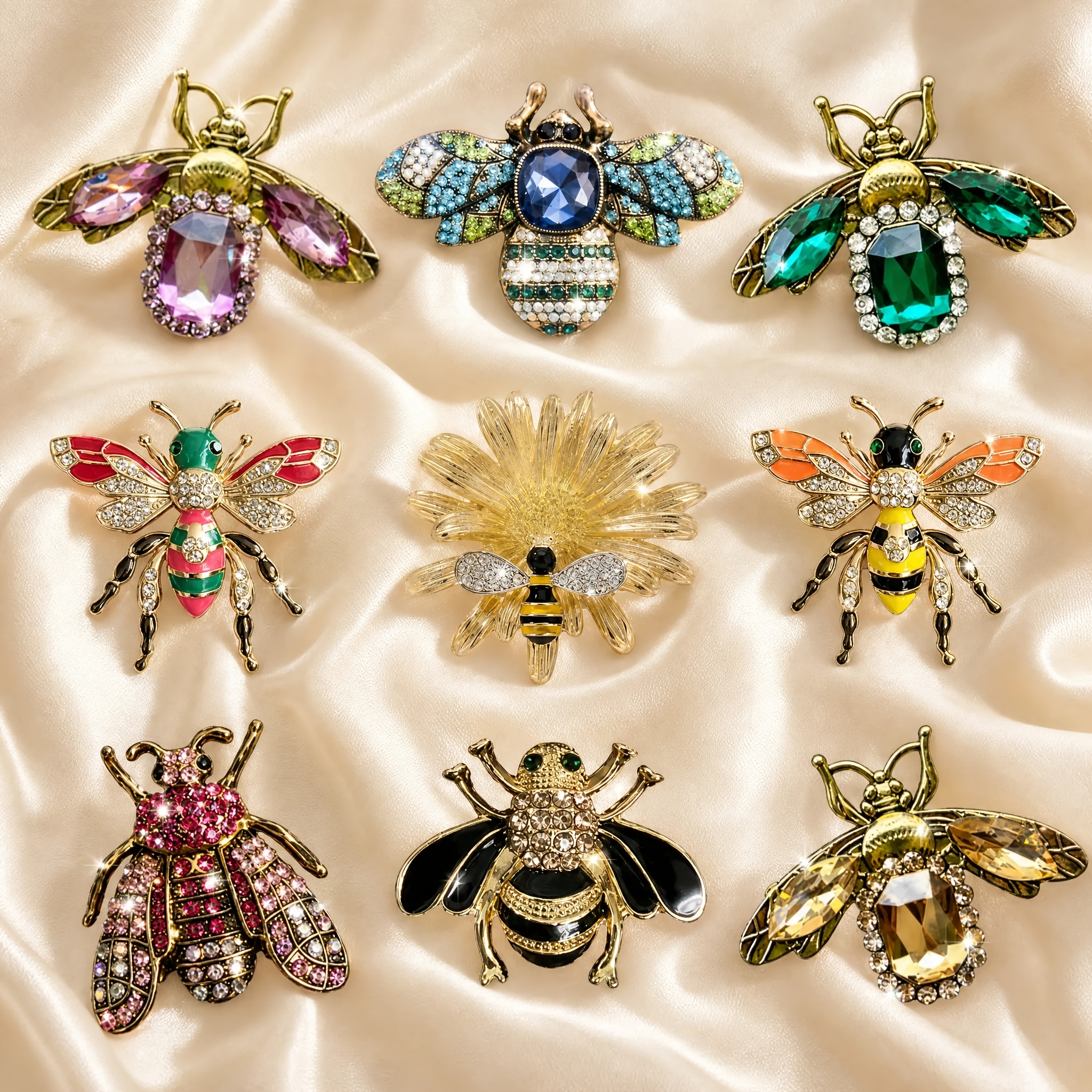 9pcs   bohemian bee pin set suitable for jackets denim bags plated vintage insect bee themed pins multi for fashion hobby collection accessories for suits jackets gift
