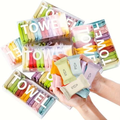 28pcs portable compressed towels dry wet dry use lightweight compact travel towels suitable for camping gym spa machine washable white towels