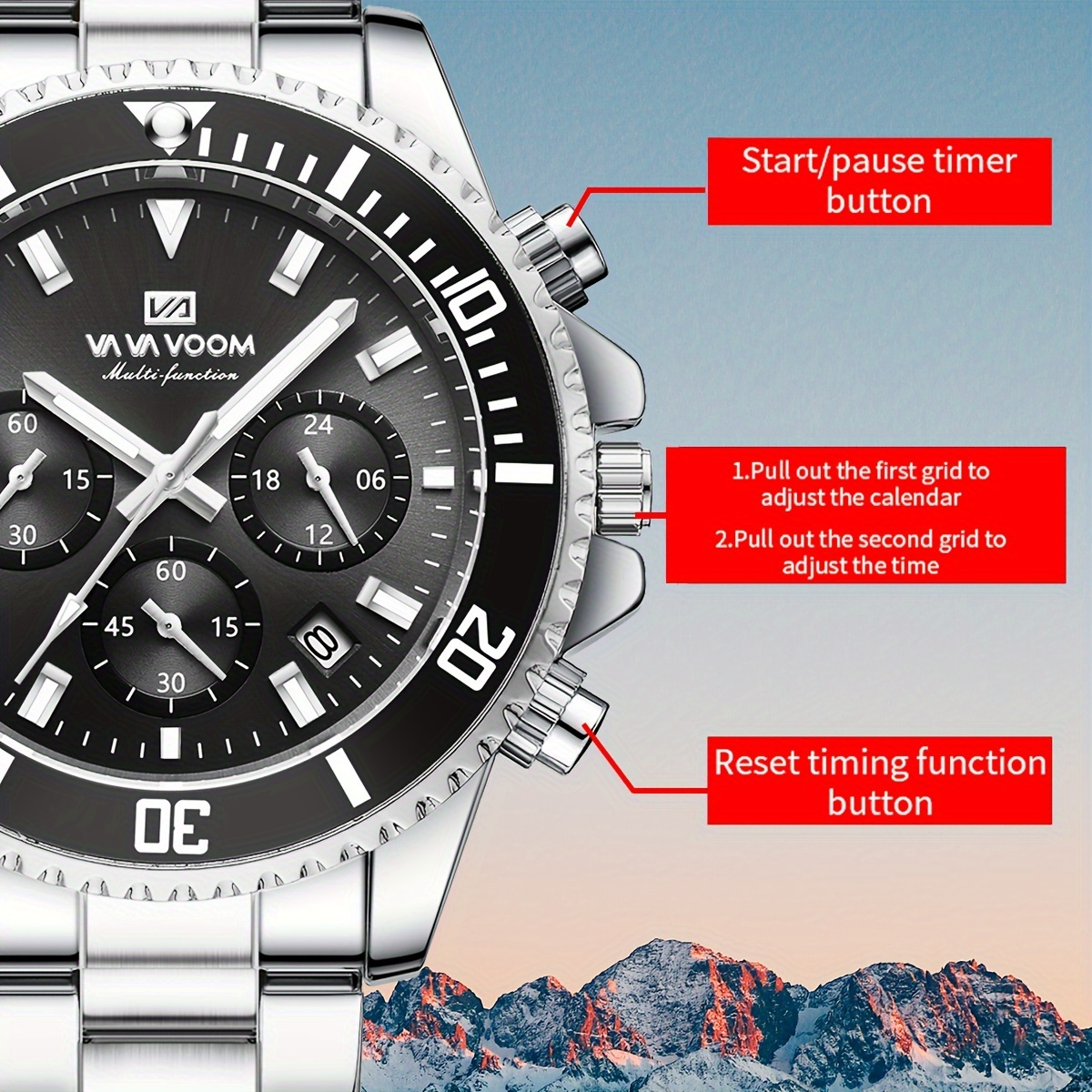 colorful sports watch with 3d large dial and multifunctional timing stainless steel strap suitable for daily casual   outdoor sports and other occasions to wear a gift details 1