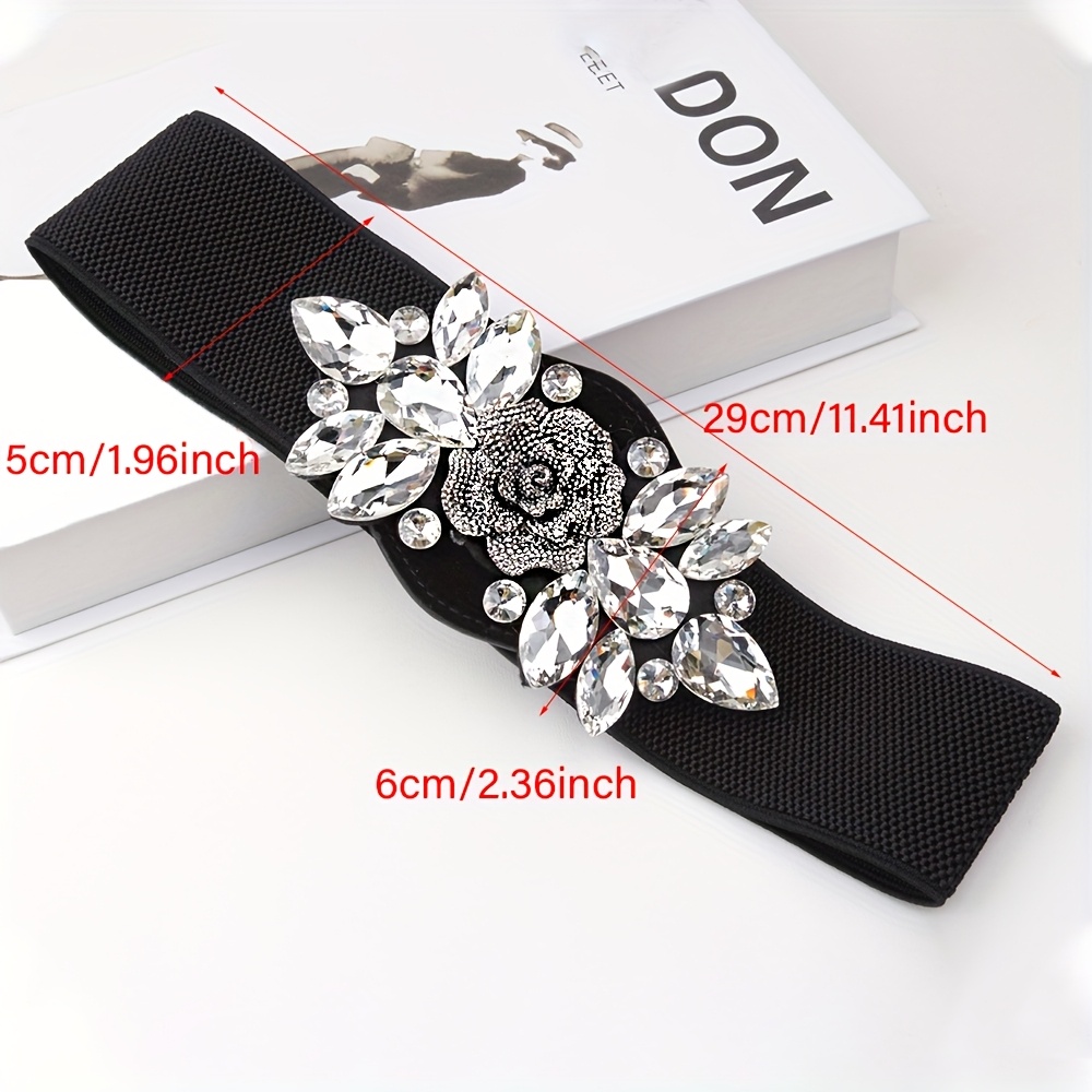 Silver Floral Triple-Rose Stretch Waist Belt Y2k Bebe Black Scrunchy Black Smocked Stretch Elastic Belt  main image 3