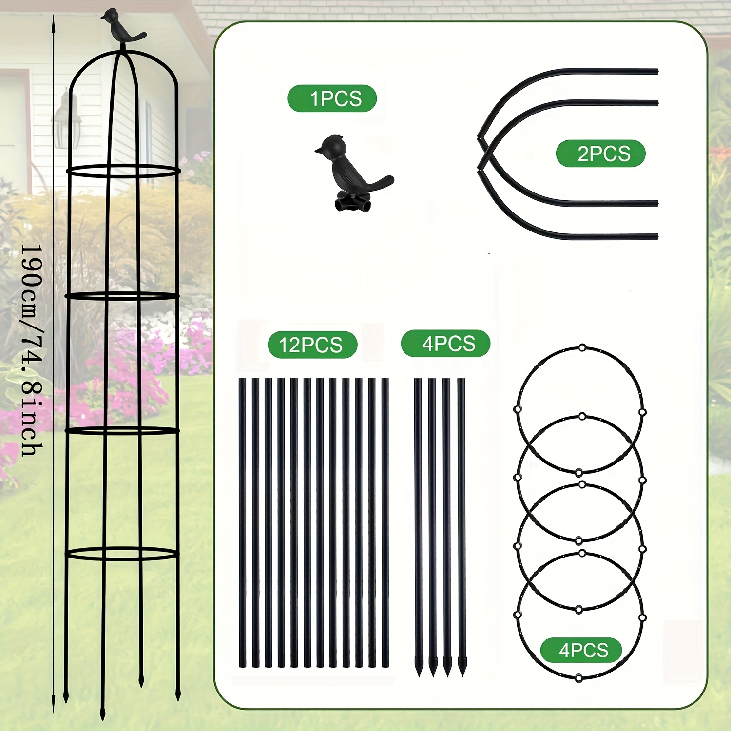 Image of Rust Proof Metal Tube Garden Climbing Trellis, Garden Climbing Plant Shed, Used For Outdoor And Indoor Vine, Flower, Plant, Rose Support
