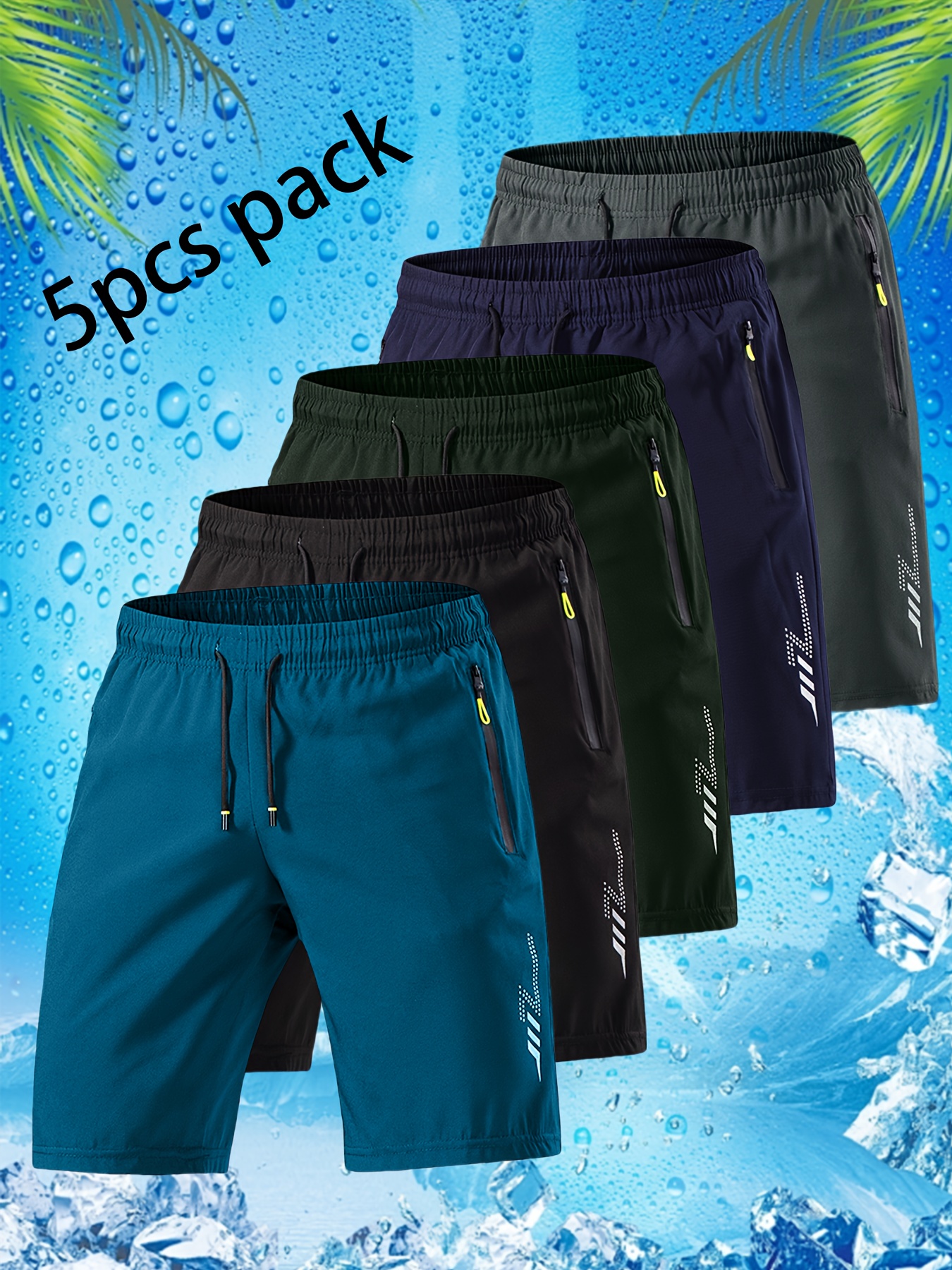 5pcs mens     fiber fabric casual shorts breathable quick dry athletic running shorts with elastic waistband adjustable drawstring pockets regular fit for gym basketball outdoor activities perfect gift workout shorts   modern athletic durable elastic