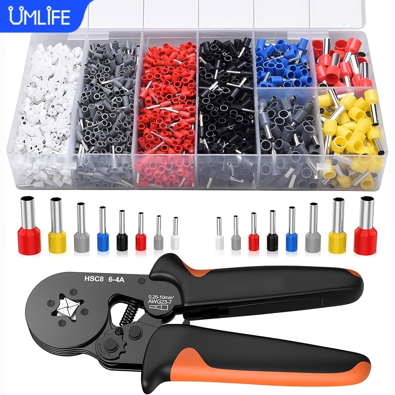 

Umlife Crimping Tool Kit With 400/1250/1900/2120pcs Wire Connectors, Insulated Ve Tubular Crimp Terminals, Self-adjustable Ratchet Wire Crimping Tool Kit Crimper Plier Set Hsc8 6-4a