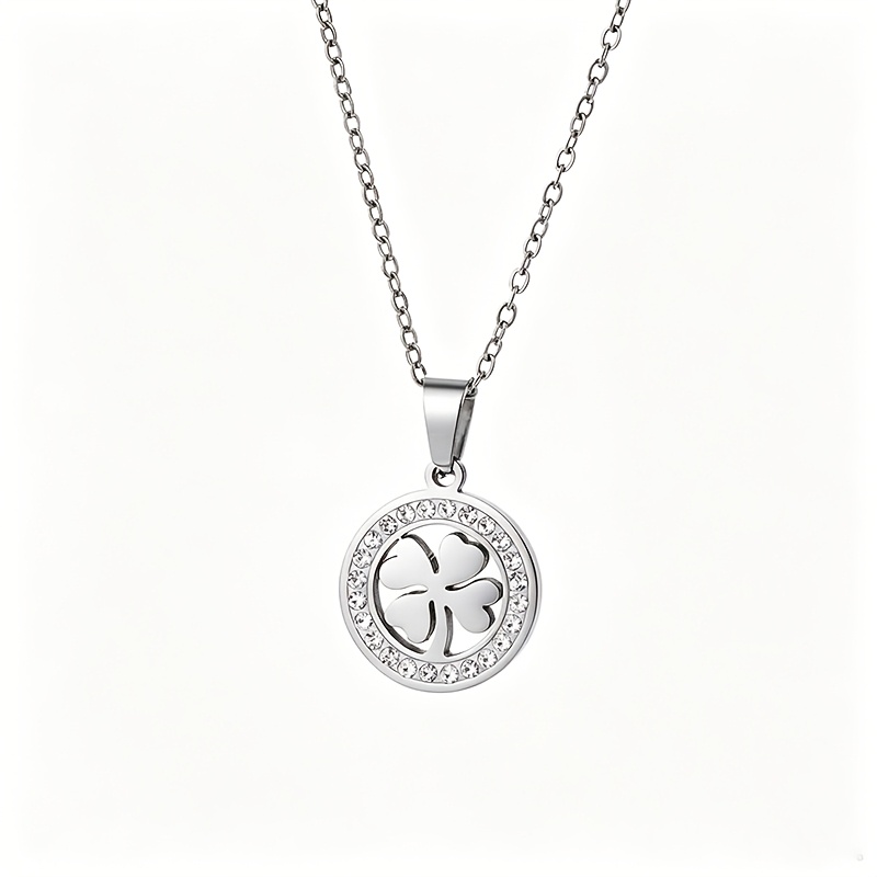 TEMU Collier ras du cou avec pendentif en acier inoxydable de à , étiquette ronde en synthétique argentée entièrement sertie, collier polyvalent pour