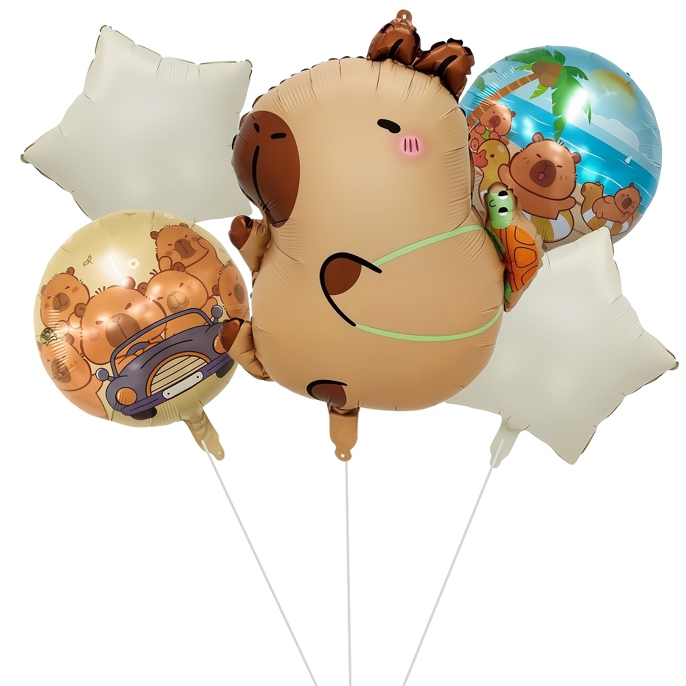 Image of 5pcs Capybara Aluminum Foil Balloon Kit, Includes 1 Backpack Capybara Balloon And -shaped Balls, Perfect For 's Party Decorations, Halloween Decorations, Christmas Decorations