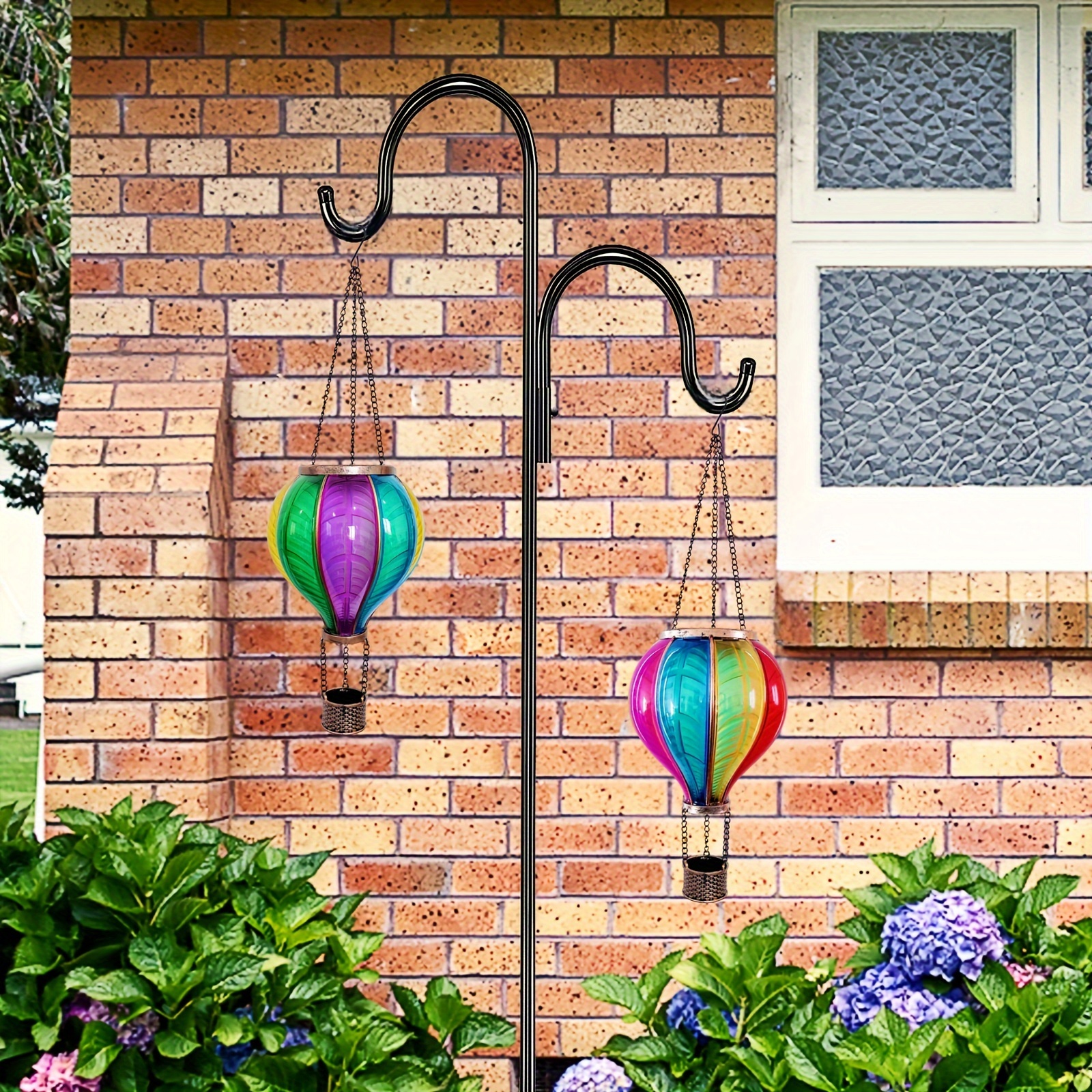 solar hot air balloon outdoor led chandelier patio garden porch yard decorative chandelier flashing flame   18 long details 6
