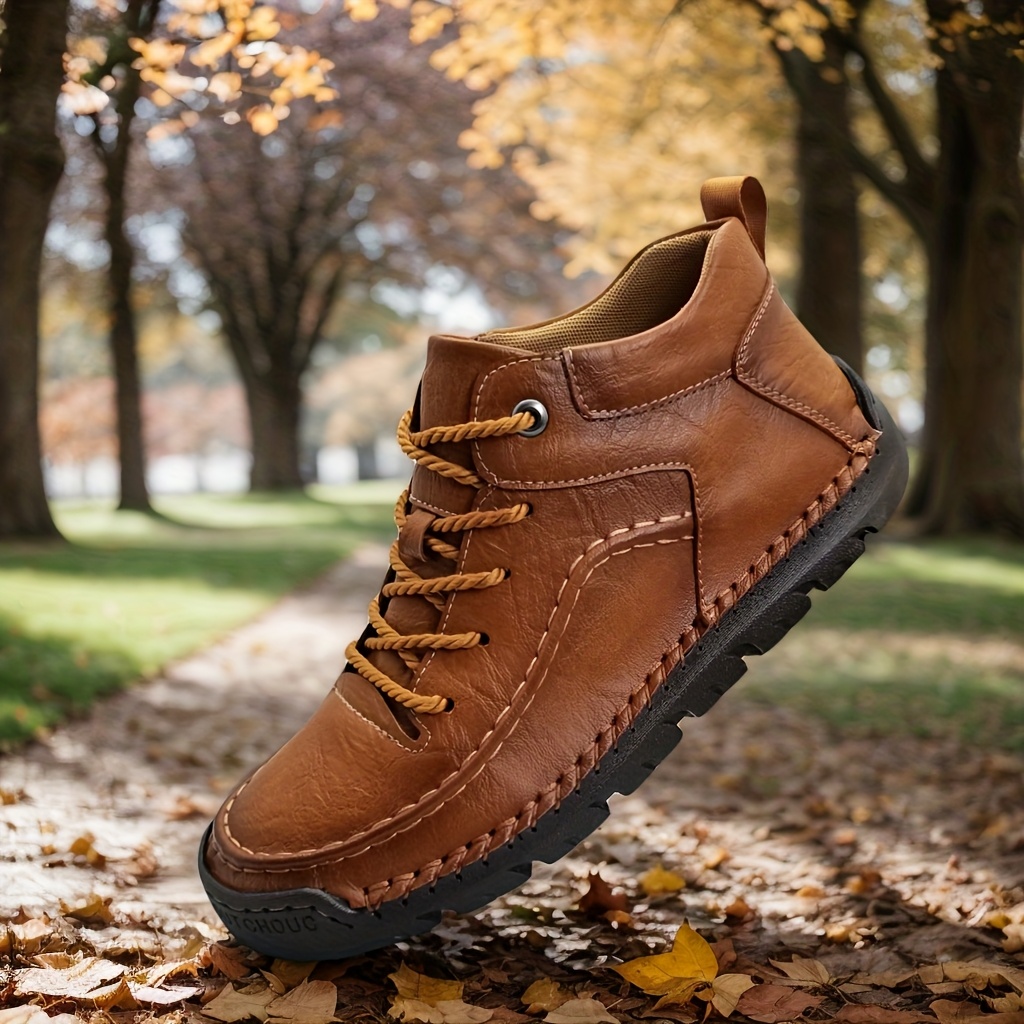 Image of Handmade Stitching Sneakers - Low-top Lace-up Outdoor Walking Shoes With Rubber Sole & Synthetic Suitable For Hiking, Casual Wear, - Traction, Durable Low-cut Design For Urban And Use