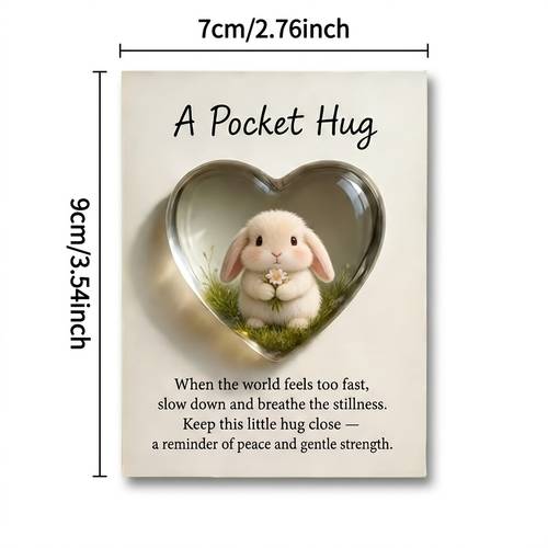 easter love pocket hug greeting card cute rabbit acrylic heart statue inspirational emotional greeting card hug token gift for relatives holiday decoration inspirational souvenir