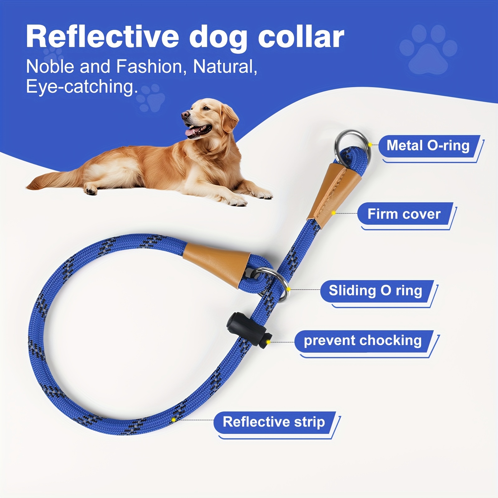 Reflective Striped Nylon Dog Collar with Adjustable Buckle