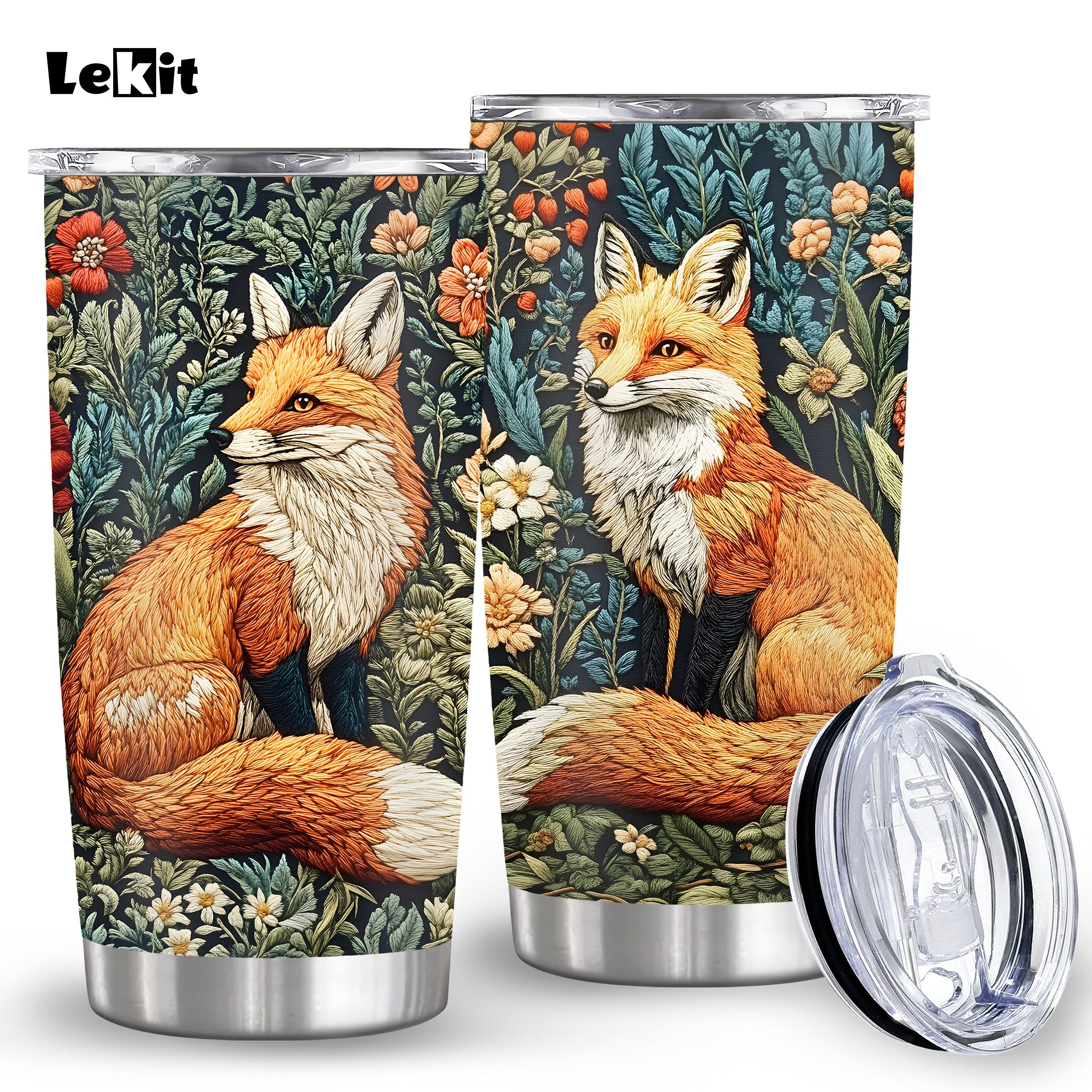 

Lekit Fox-themed 20oz Stainless Steel Insulated Travel Mug With Lid - Leakproof, Bpa-free, Gifts & Everyday Use