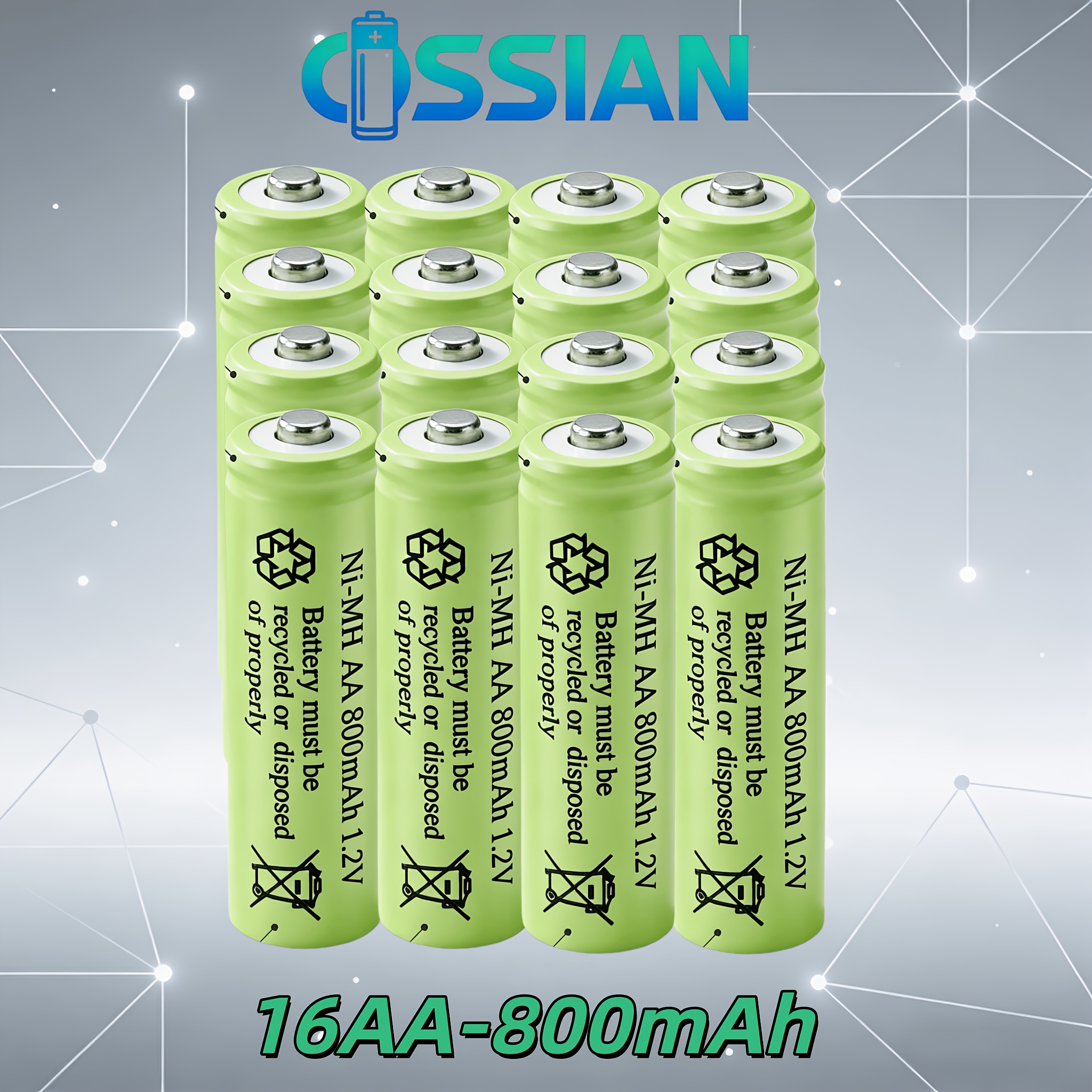 TEMU Pile rechargeable Ossian Ni-Mh AA 800Mah 1.2V - Plus de 1000 cycles de charge, effet de mémoire, anti-fuite, tension stable pour appareils à