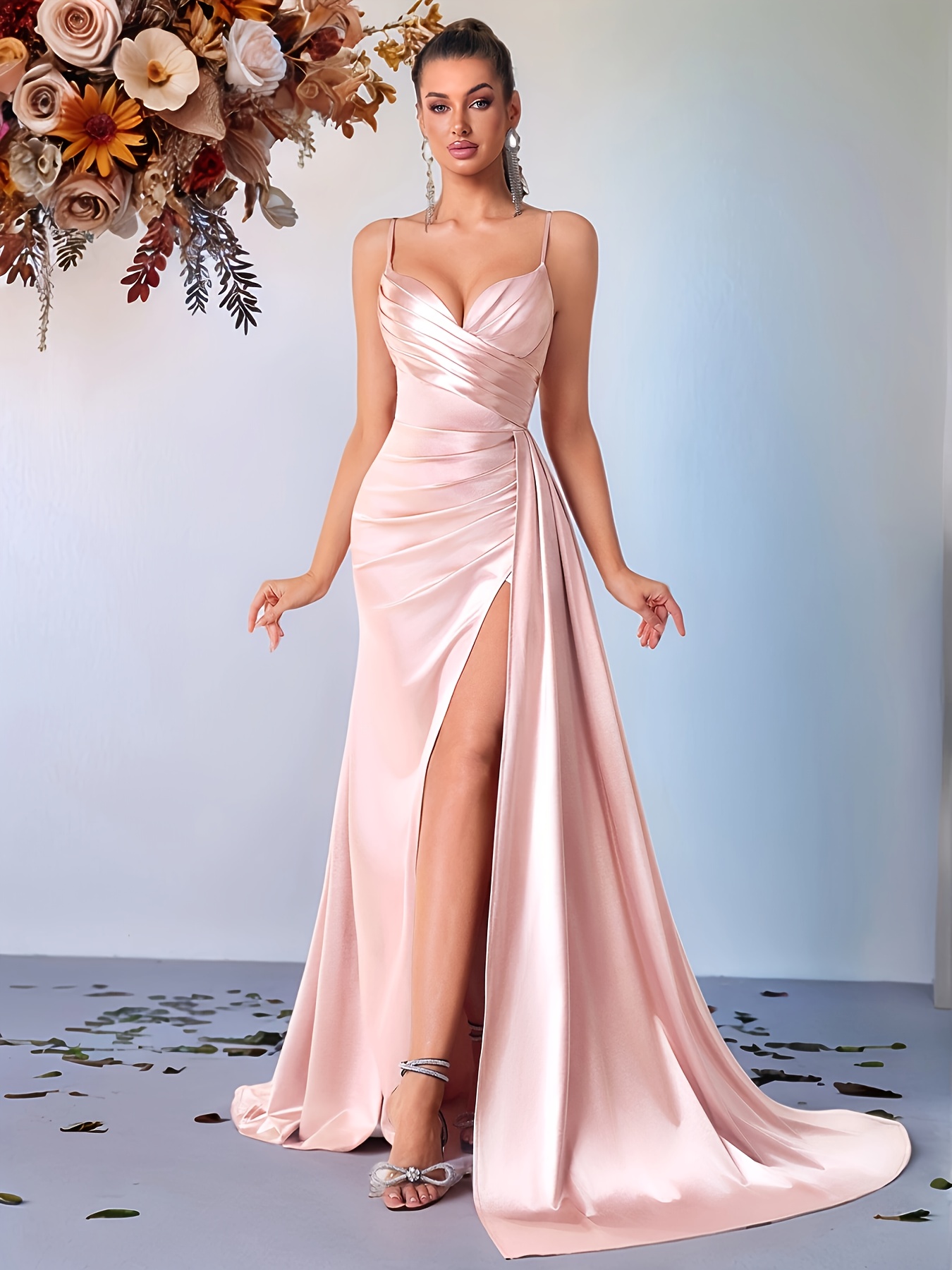 Elegant Classy Black Dresses Satin Spaghetti Straps Satin Slit Prom Dress  Sophia Thomas 1024 Nikki's Glitz