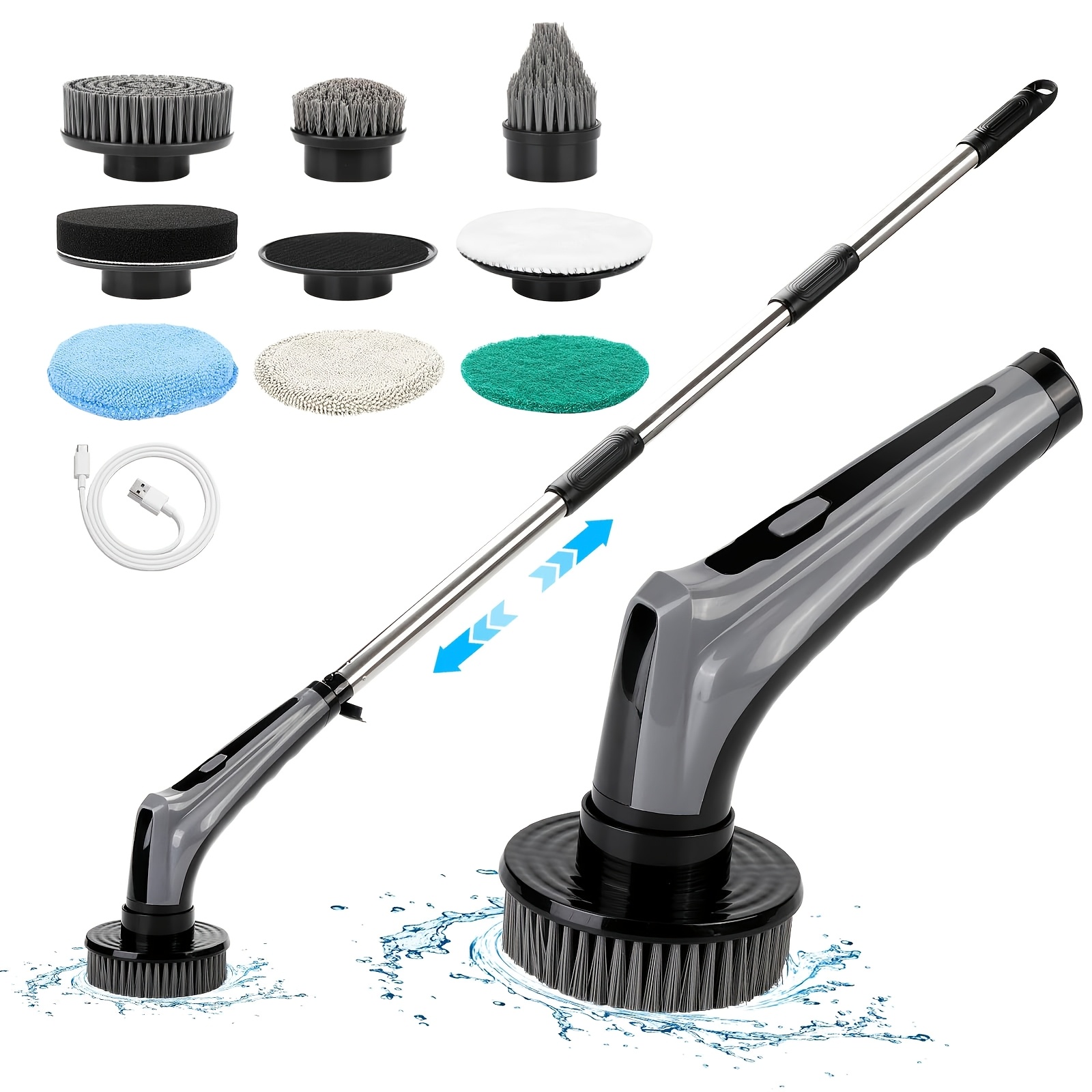Brosse De Nettoyage électrique Avec 8 Têtes Remplaçables - Modèle LZ-8052, Réglable, Pour Toilettes Et Surfaces