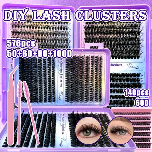 576 140 clusters lash extensions kit ultra thin lightweight lashes reusable clusters for self application and dramatic styles