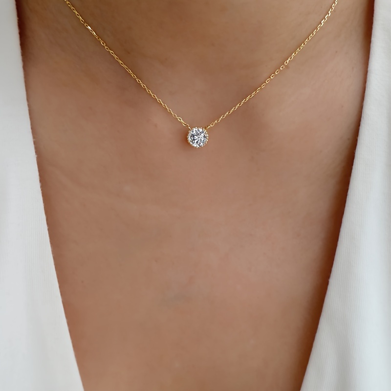 

1pc Elegant Simple Style Solitaire Round Artificial Diamond Pendant Necklace, Round Cut Pendant Versatile Jewelry For Everyday Wear