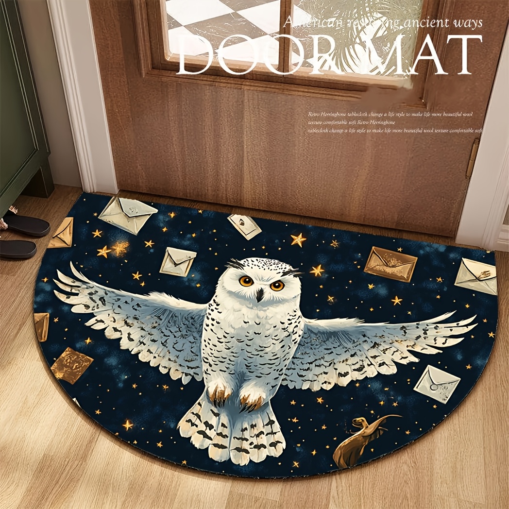 Large Doormat - Absorbent And Non-slip, Featuring A Whimsical With A And Envelopes, In Multiple Sizes, Suitable For Indoor And Outdoor Use, Creative Ceramic Art Theme | Machine-washable Floor Mat, Owl
