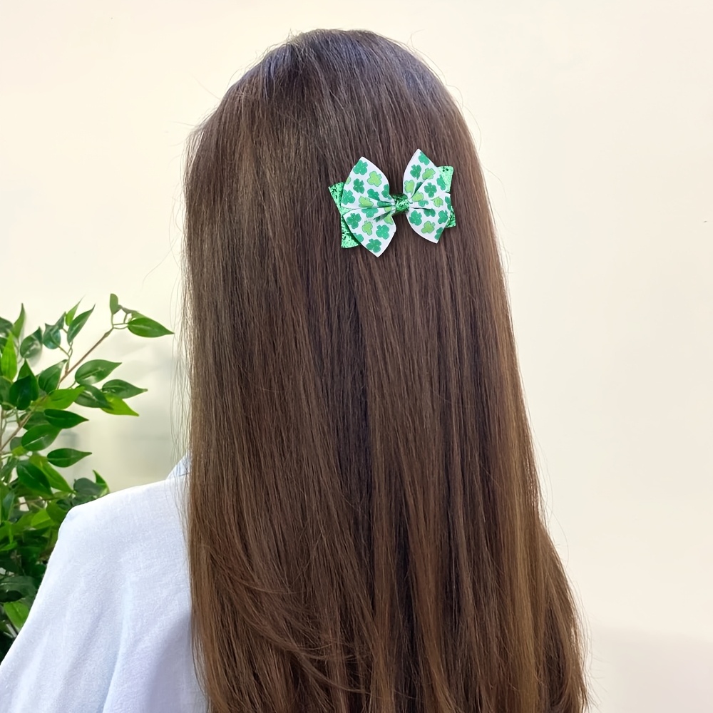 

Elegant Clover Bow Hair Clips - 2pcs Set, Non-slip Glitter Barrettes For Women & Girls, 's Day