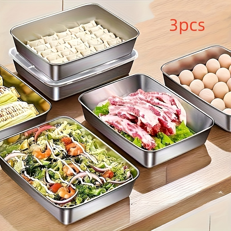 

3pcs Stainless Steel Food Storage Containers Set With - Stackable, Universal Kitchen Organizer For Meat, Fruits, Vegetables - Ideal For Camping, Outdoor, Home Use - No /magnesium Rod