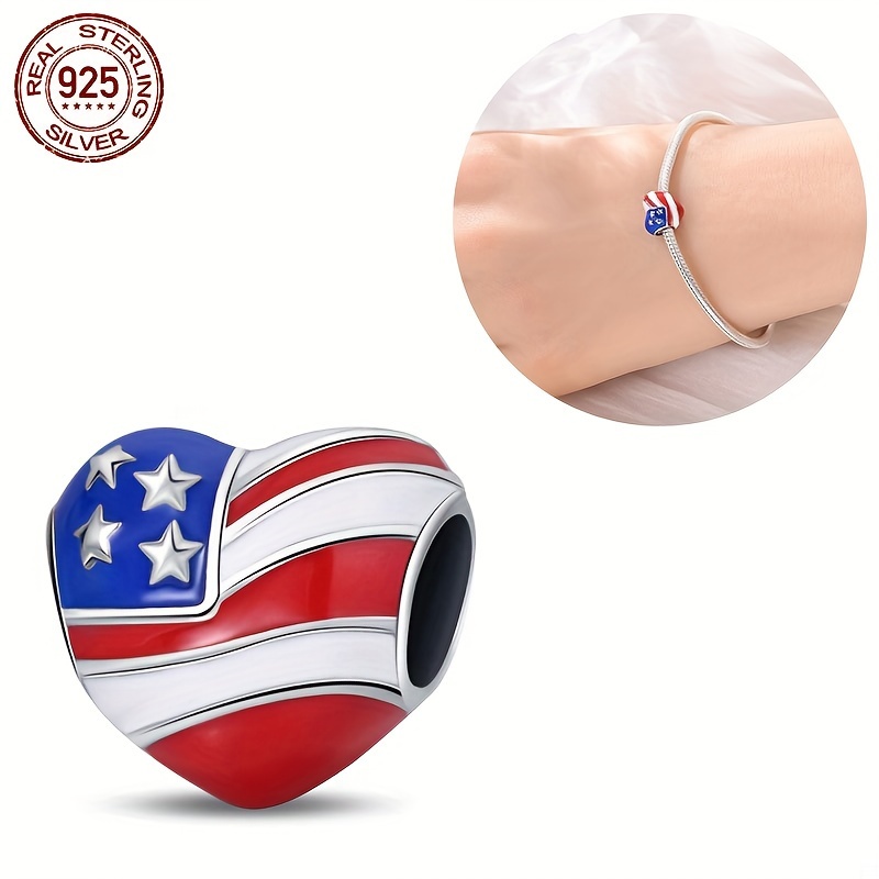 

S925 Sterling Silver American Style Series - Heart Shaped Flag Beads Suitable For 3mm Bracelets And Bracelets Women's Fashion Pendant Exquisite Jewelry Diy Gift Silver Weight 3g