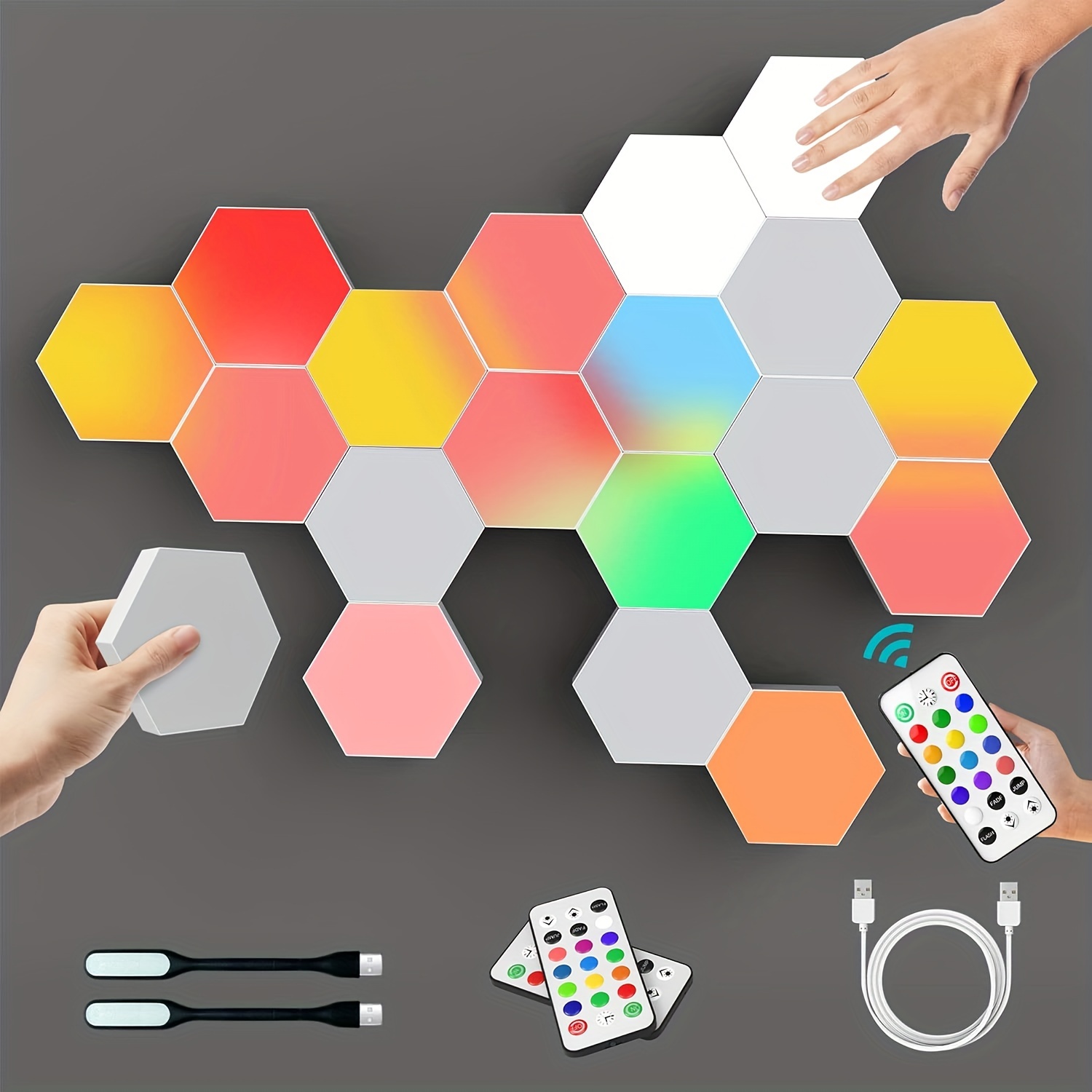 

Hexagon Lights, Rgb Hexagon Wall Lights With Remote, Smart Hexagonal Wall Panels, Led Wall Lights With Usb-power, Splicing Diy Color-changing Gaming Lights Used In Gift, Bedroom Decor-