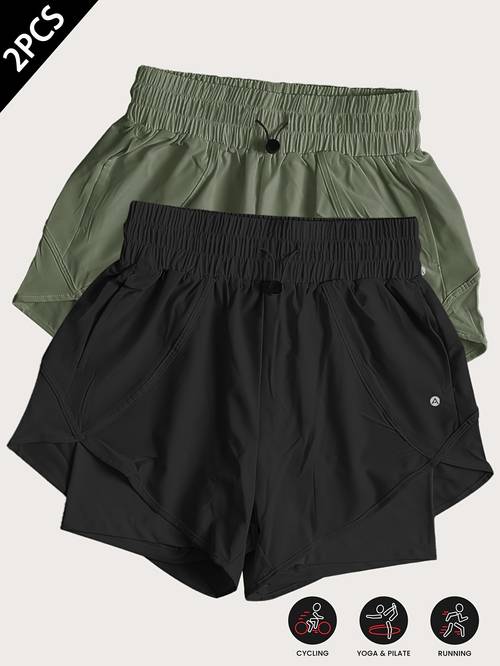 2 pack summer womens double layer athletic casual shorts fitness shorts cycling shorts quick dry and breathable suitable for running exercise fitness