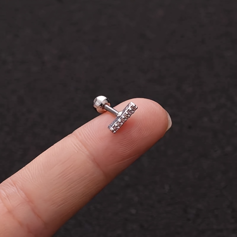 Titanium Steel Barbell Ear Stud with Micro-Inlaid Zirconia