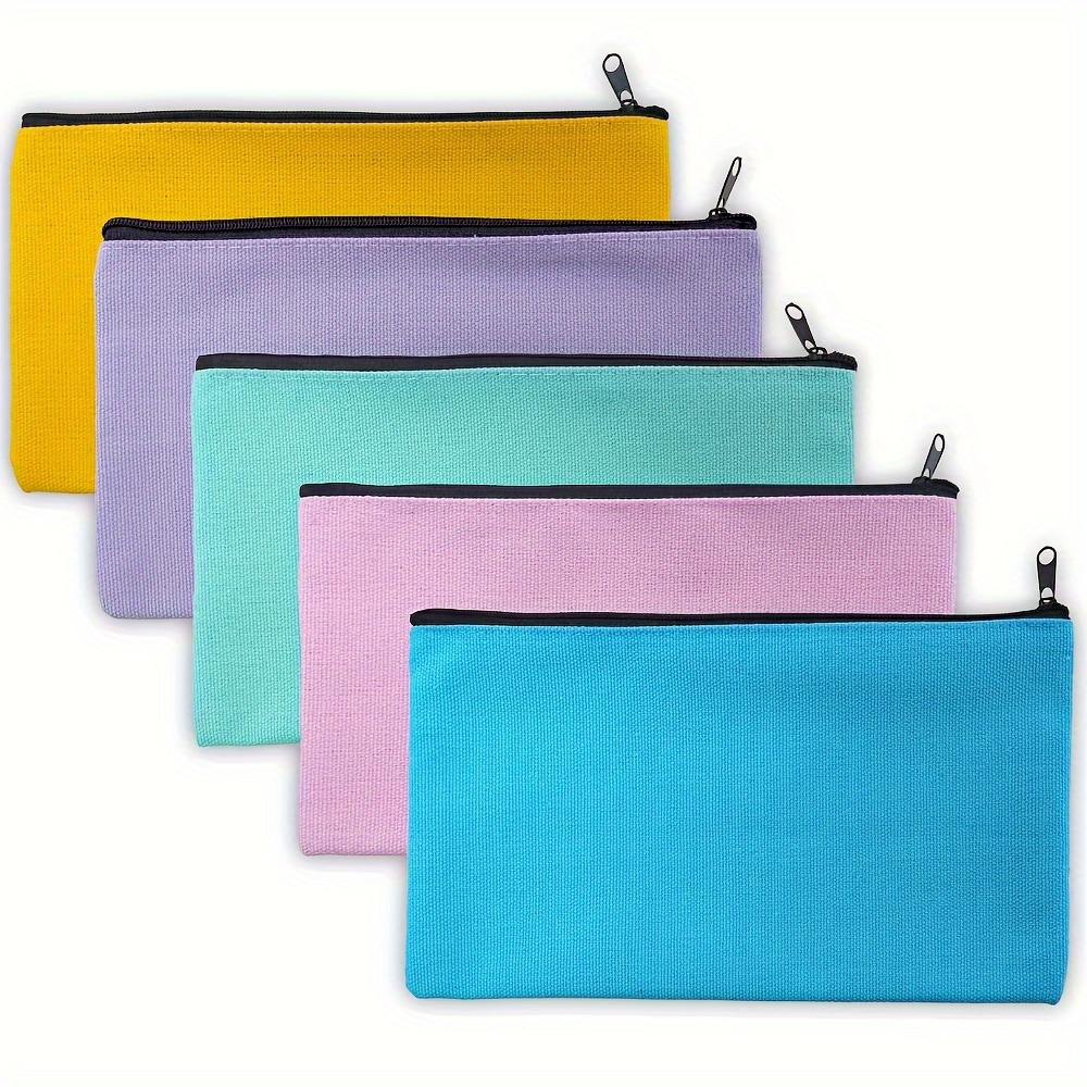 

5pcs Canvas Pencil Cases - , Storage Bags For School Supplies & Cosmetics, 8.3 X 4.7 Inches