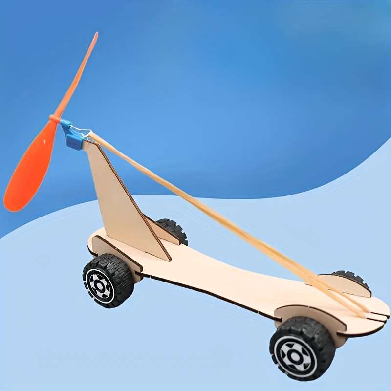 TEMU A Set Of Wooden Diy Wind Mini Car Kit - Educational Science Project Construction Set With Wheels, Suitable For Science Textbooks, Stimulating ,