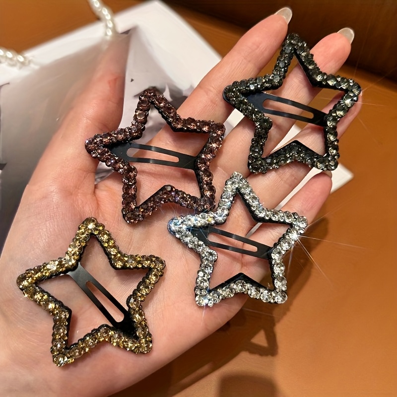 E-shop 4 Stück Strass Fünfzackige Stern Haarspangen, Hinterkopf BB Clips für Damen, Pony Seitenclips, Fliegende Haarspangen, Einfache Stern Haarnadeln