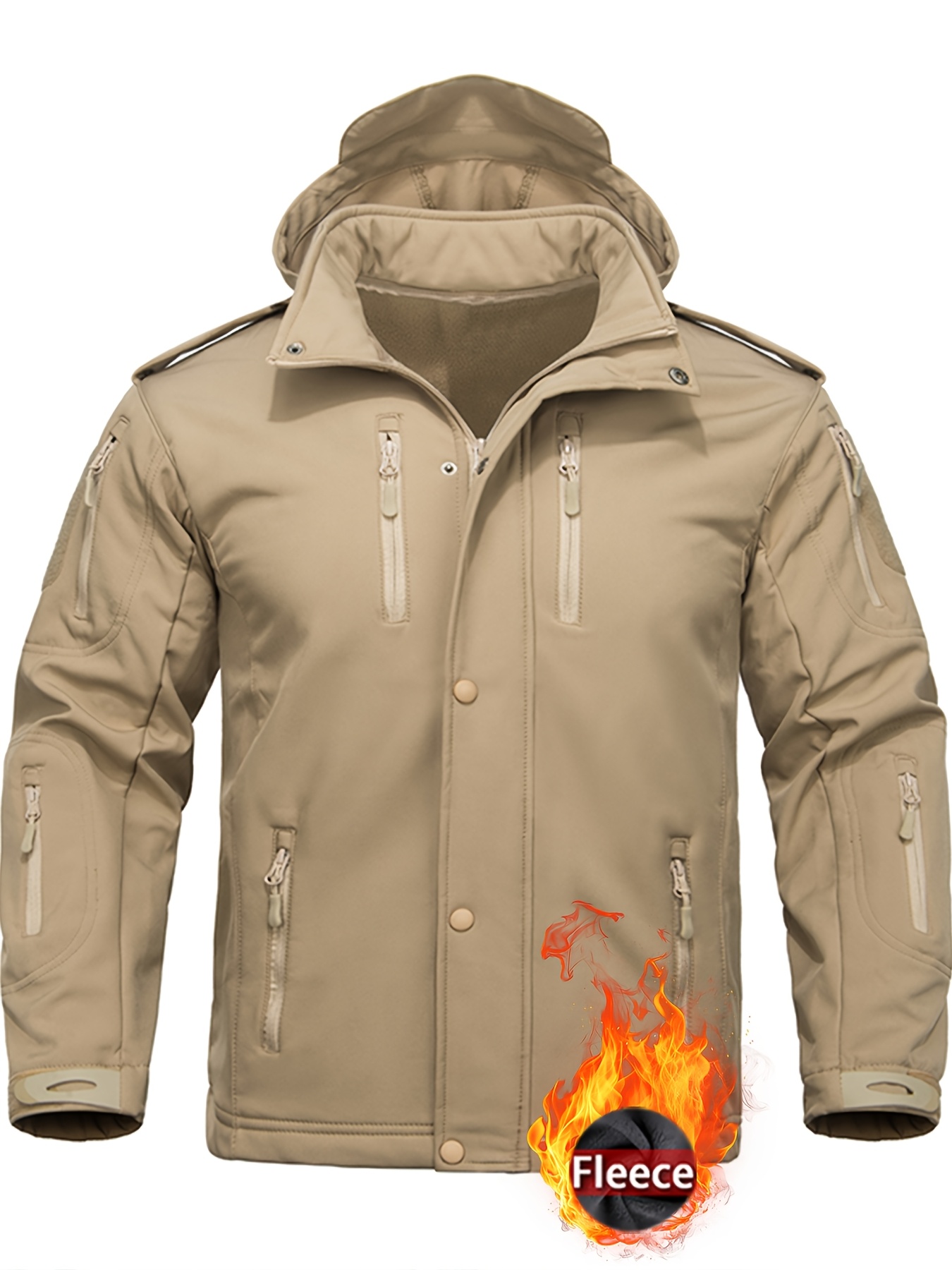 Men's Tactical Fleece Jacket, Windproof Soft Shell Outdoor Hoodie