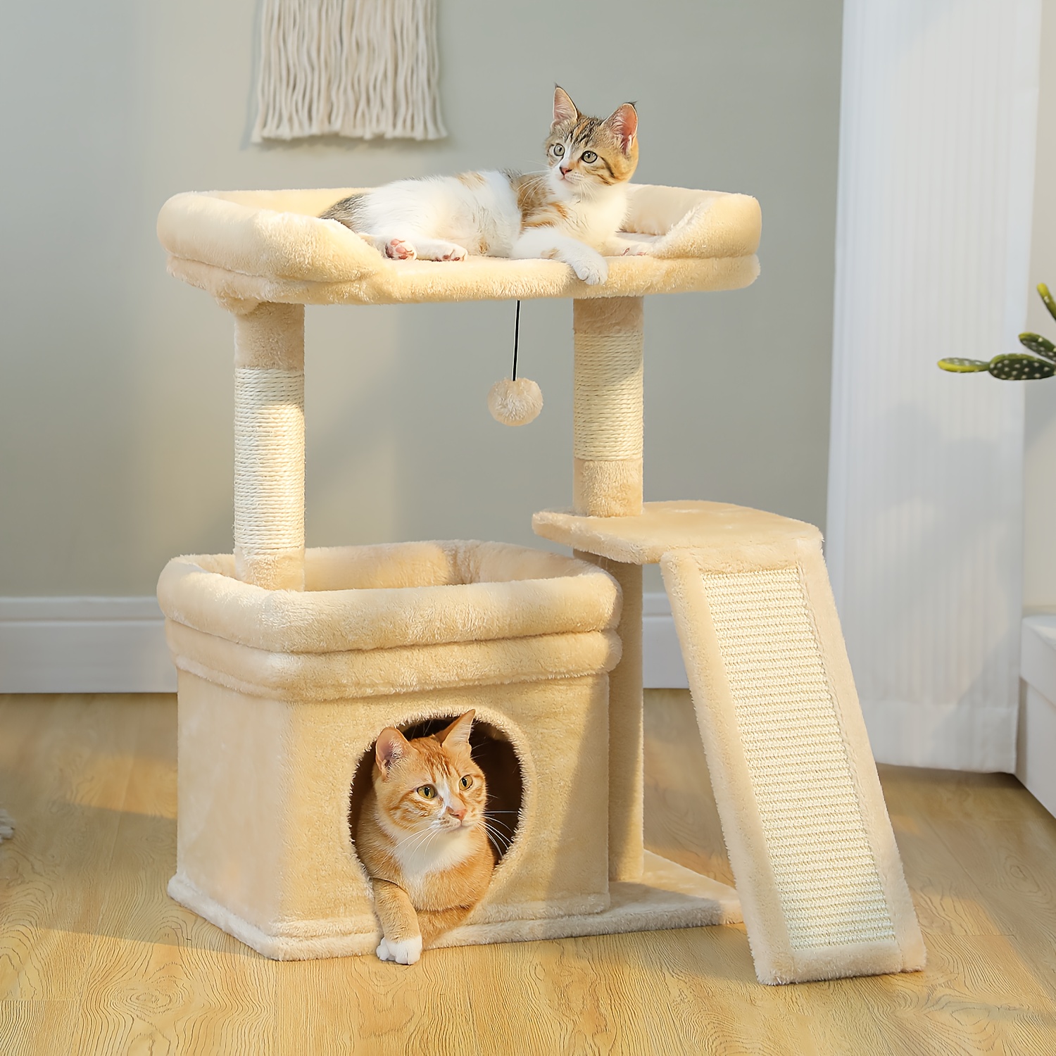 item picture 27 wood cat tree tower suitable for large   cats with   perch multi level modern sisal scratching post pad private condo for indoor cats space saving for small homes gray beige  